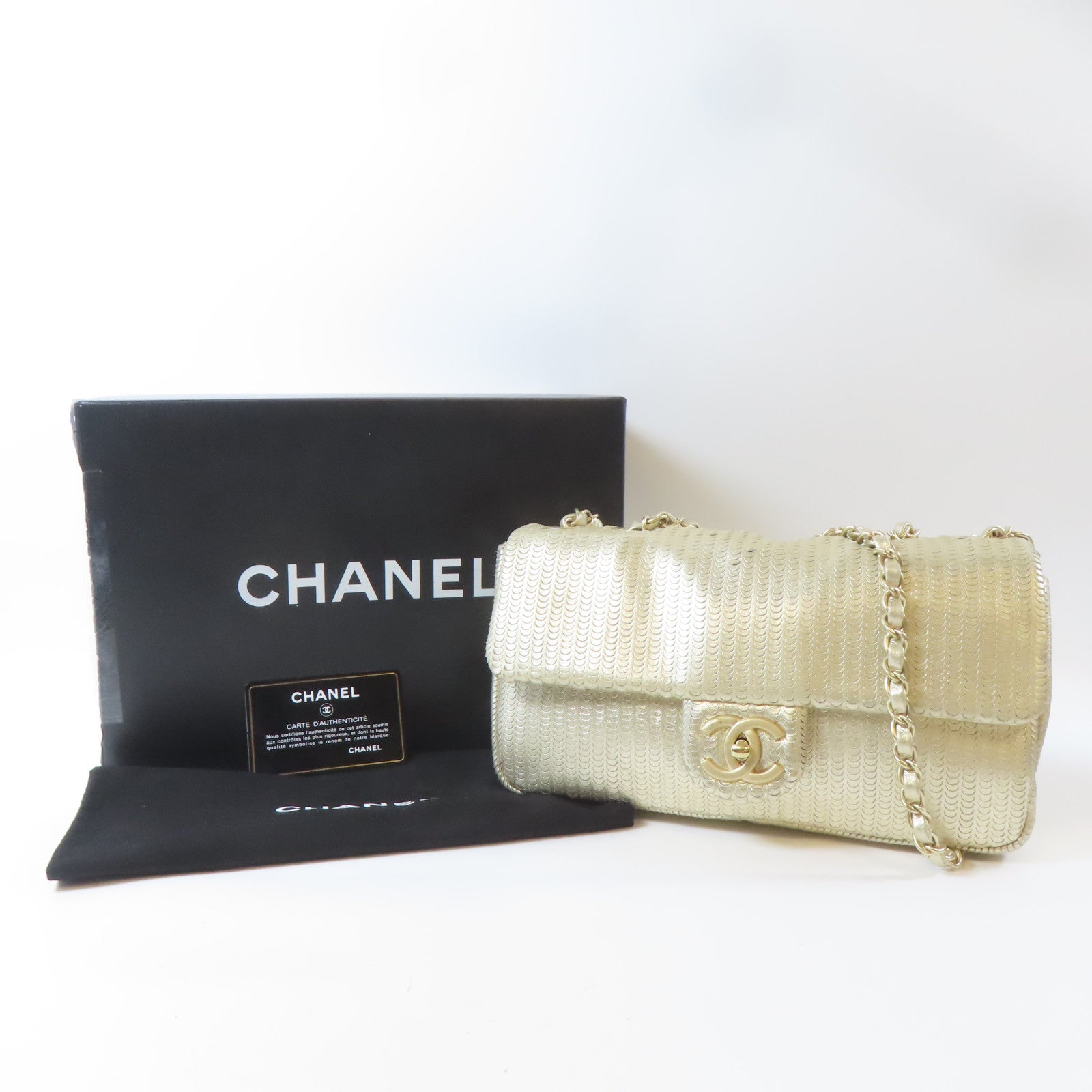 CHANEL 【激減優惠】羊皮皮革Chain Shoulder Bag金扣鏈帶肩背袋金色