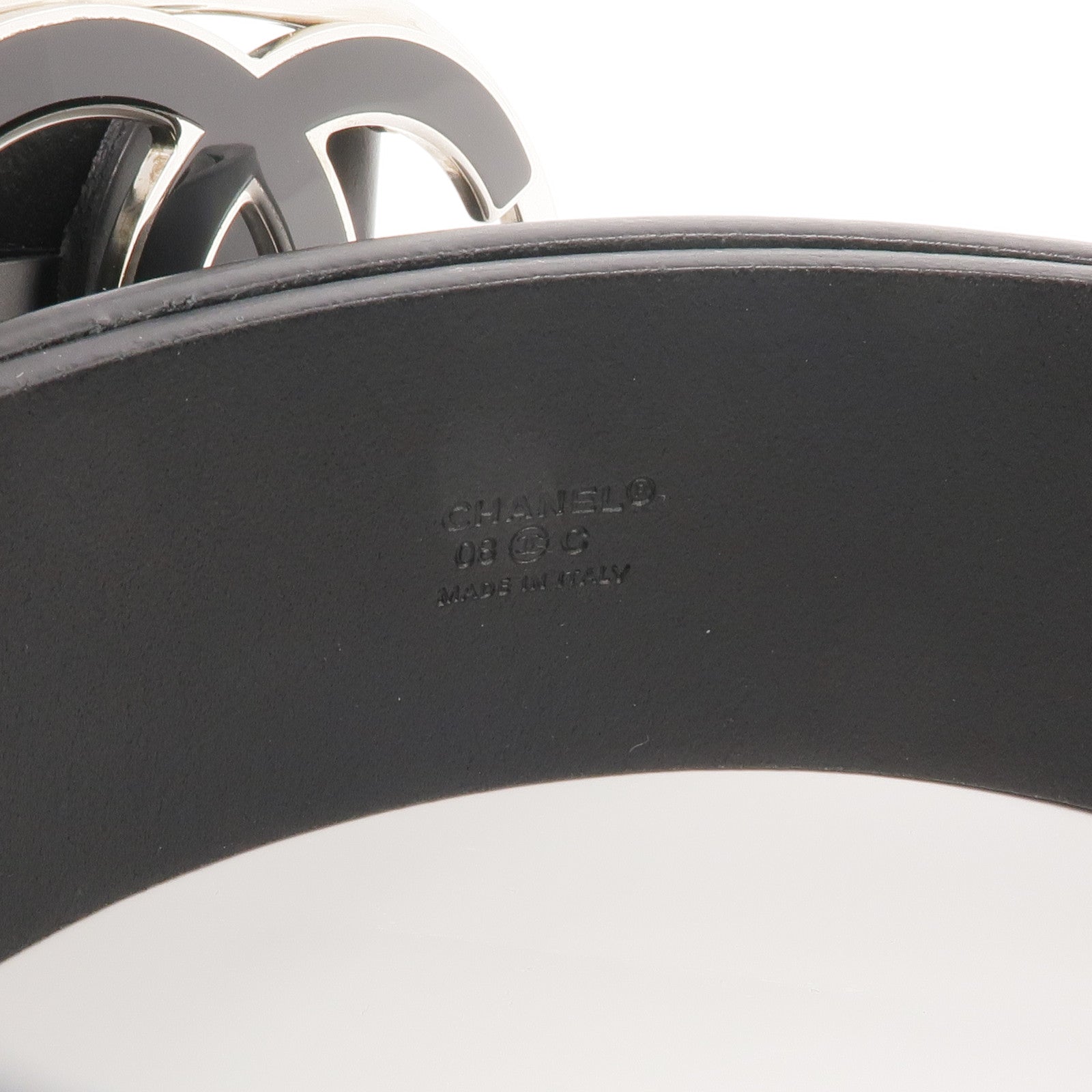 CHANEL 牛皮皮革Belt 95cm銀扣皮帶