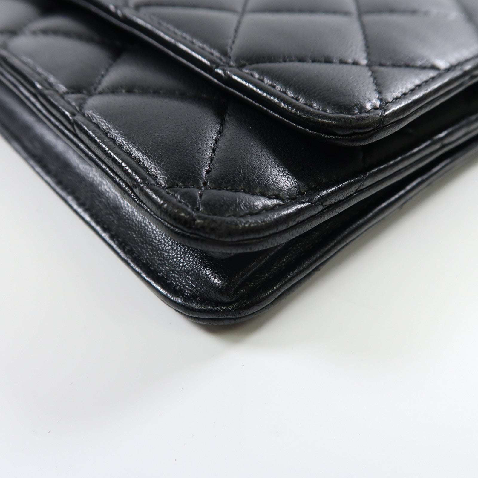 CHANEL 菱格羊皮皮革Wallet On Chain銀扣鏈帶肩背袋黑色