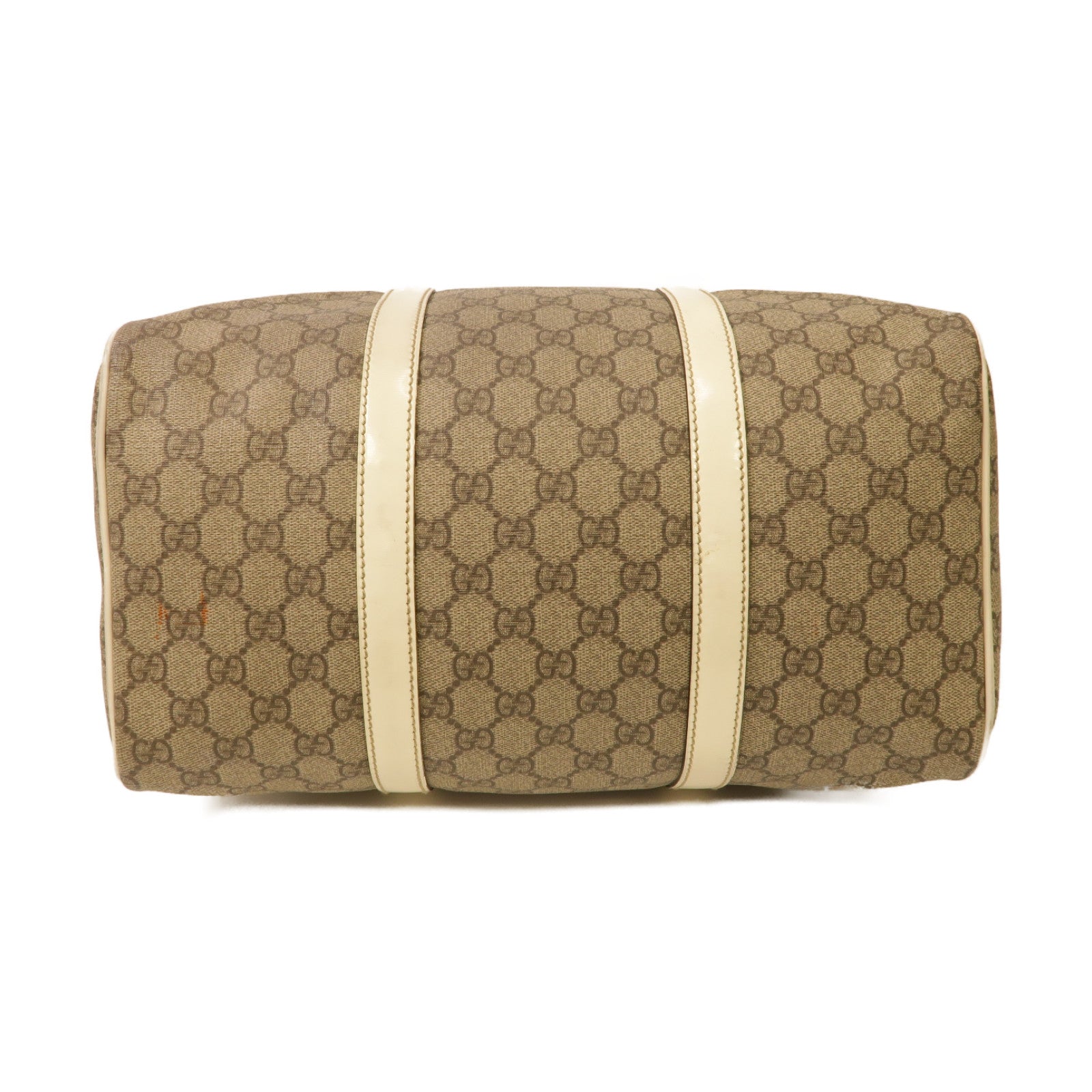 GUCCI 塗層帆布Boston Bag銀扣手挽袋白色/啡色