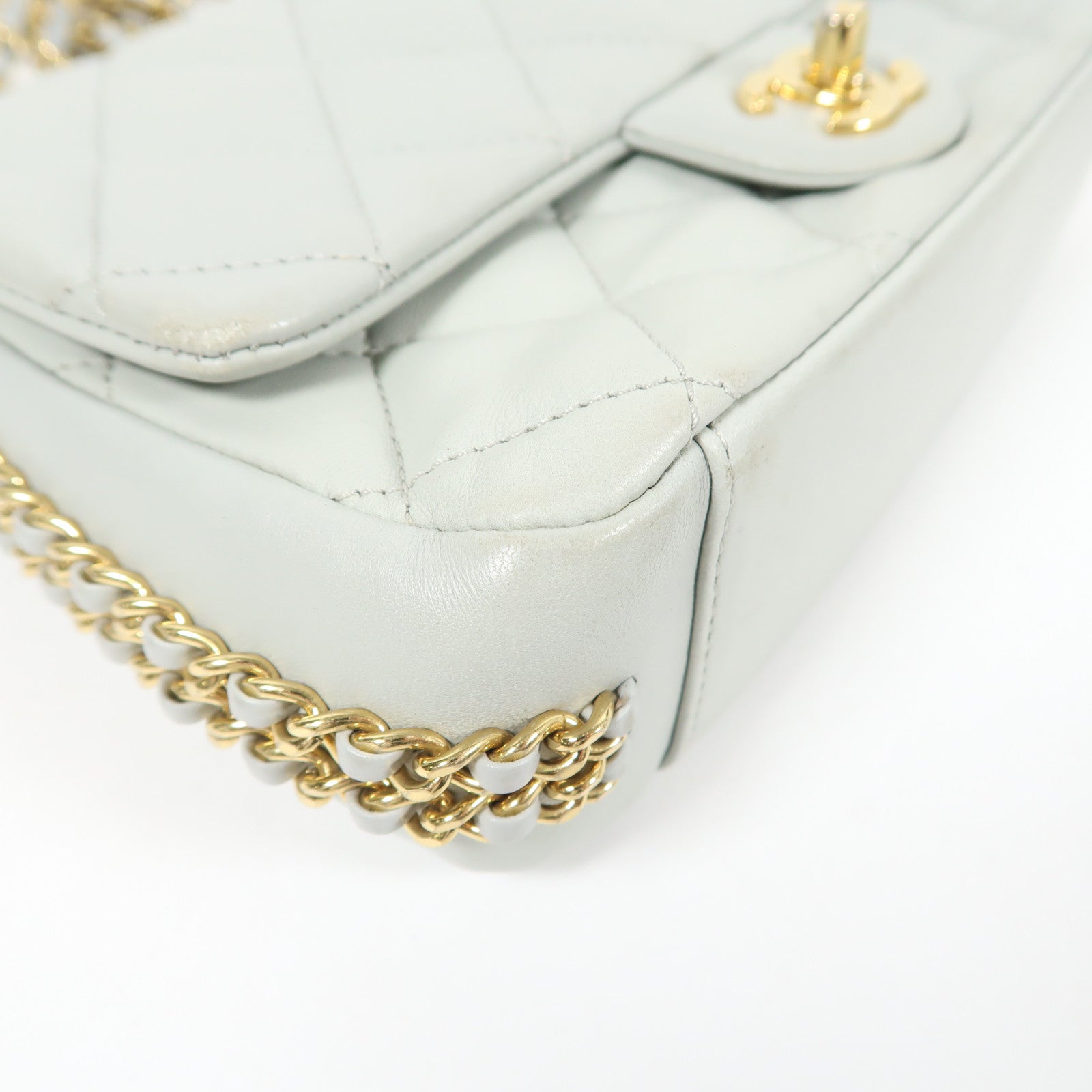CHANEL 【激減優惠】羊皮皮革Chain Shoulder金扣鏈帶肩背袋淺綠色
