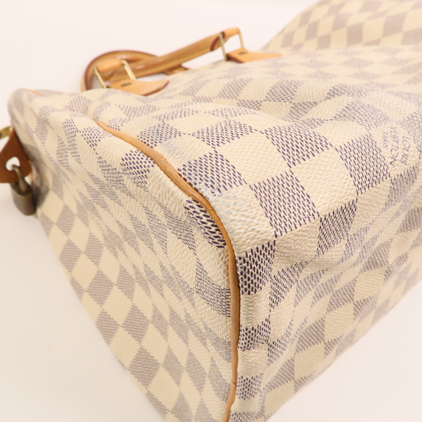 LOUIS VUITTON Damier Azur Speedy 30金扣手挽袋白色