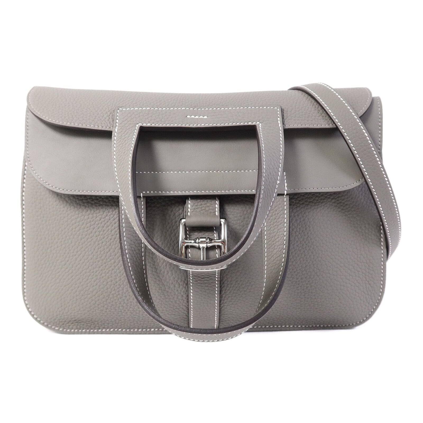HERMES Clemence皮革Halzan 31手挽肩背兩用袋Gris Meyer