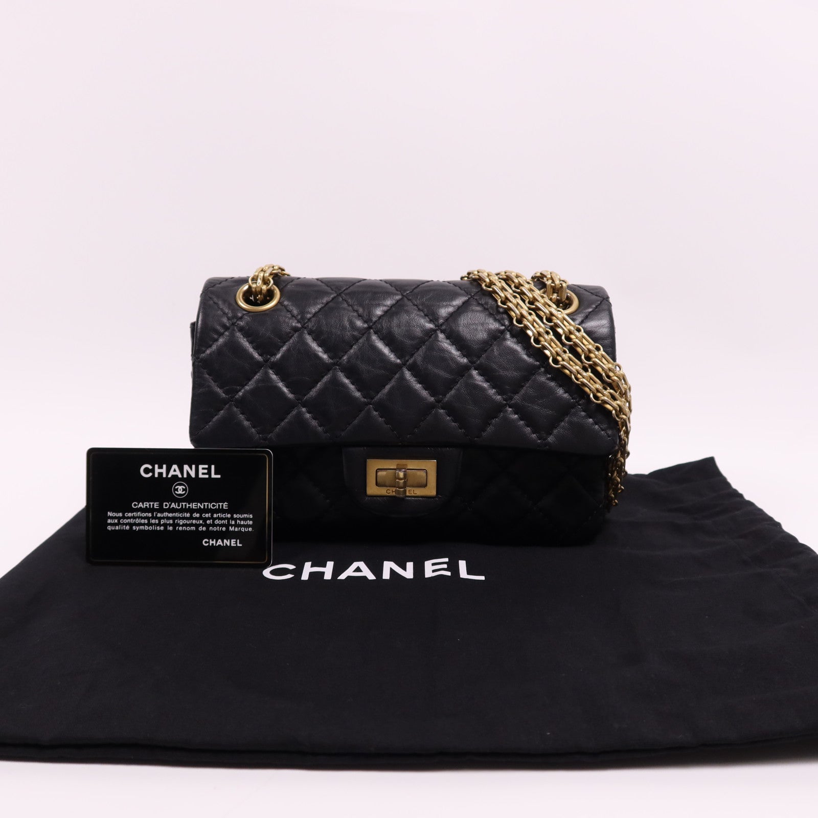 CHANEL 牛皮皮革Mini 2.55金扣鏈帶肩背袋