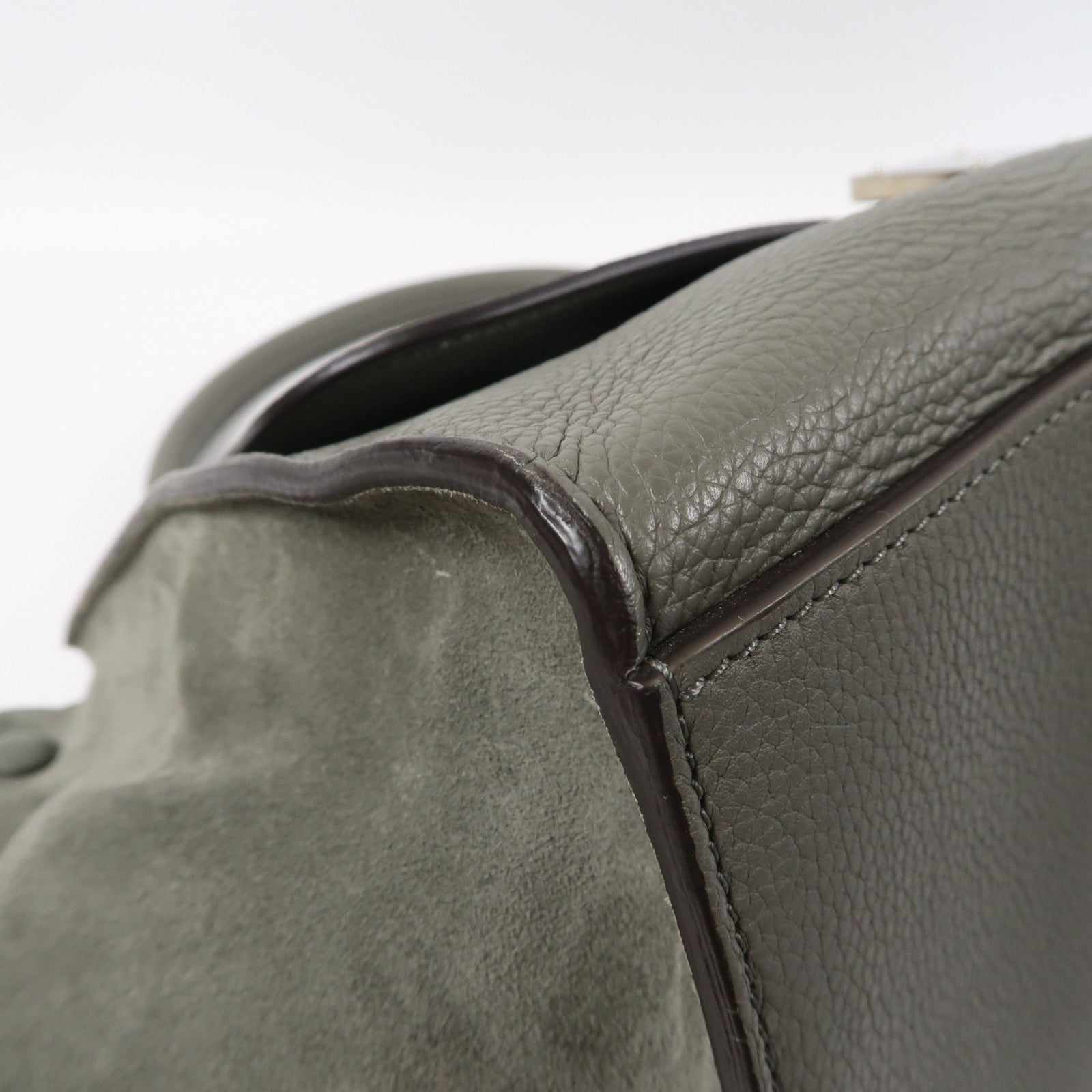 CELINE 牛皮皮革Trapeze銀扣手挽肩背兩用袋灰色
