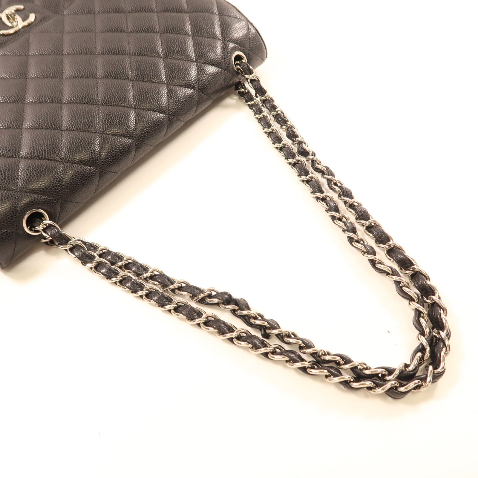 CHANEL 牛皮皮革Maxi Classic銀扣鏈帶肩背袋