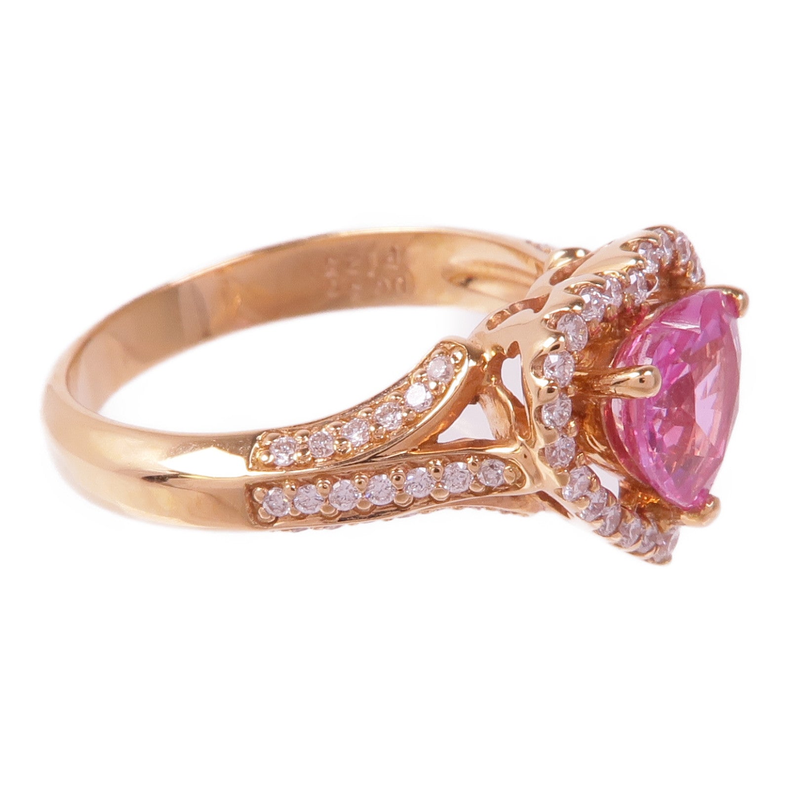 JEWELRY 18K玫瑰金Sapphire Diamond Ring粉紅色藍寶石/鑽石戒指US#5.5