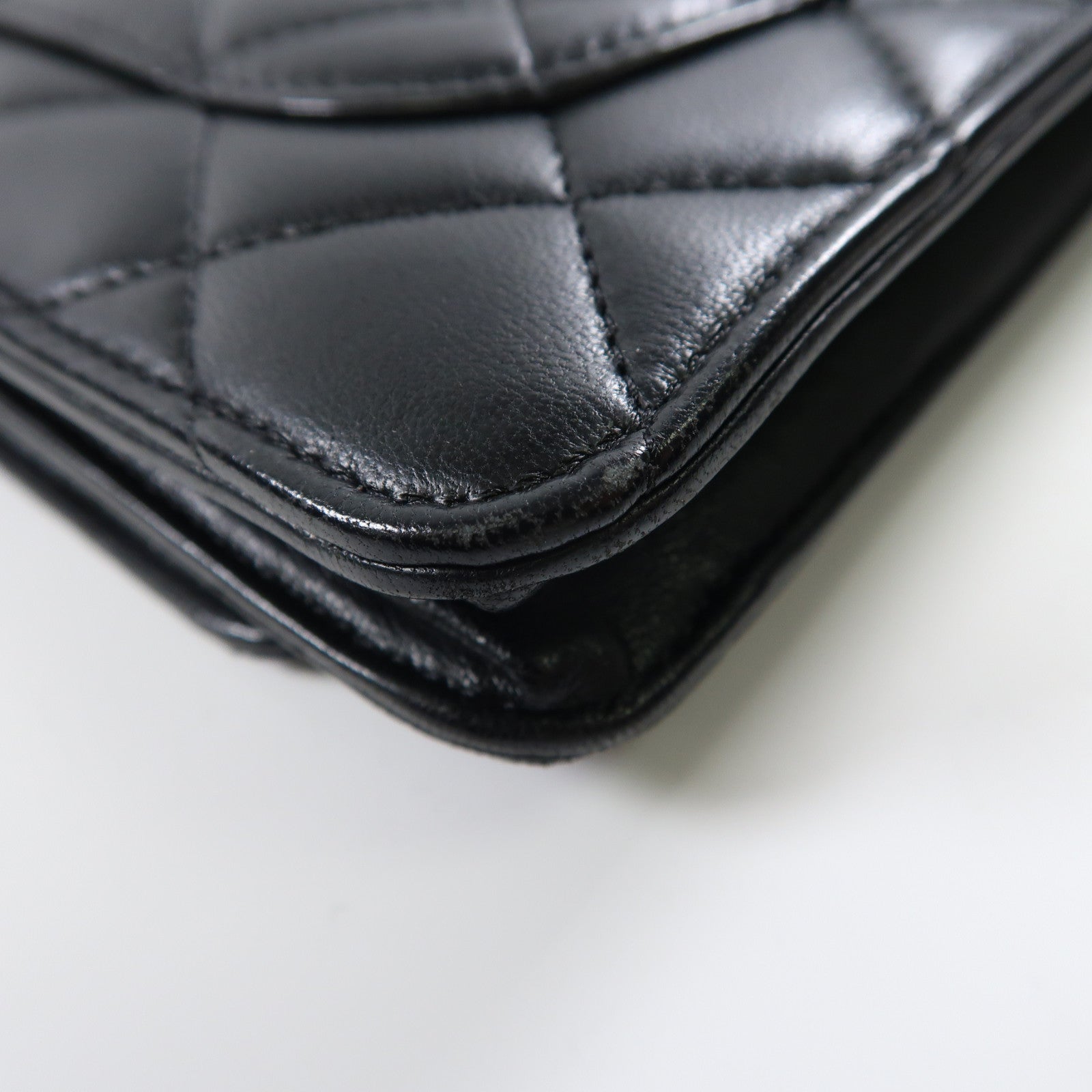 CHANEL 菱格羊皮皮革Wallet On Chain銀扣鏈帶肩背袋黑色