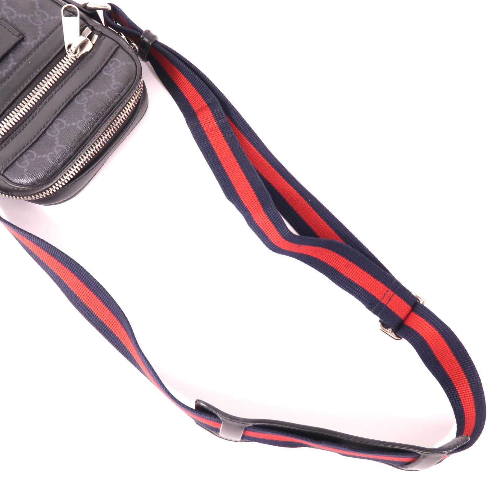 GUCCI 塗層帆布/牛皮皮革GG Supreme銀扣肩背袋