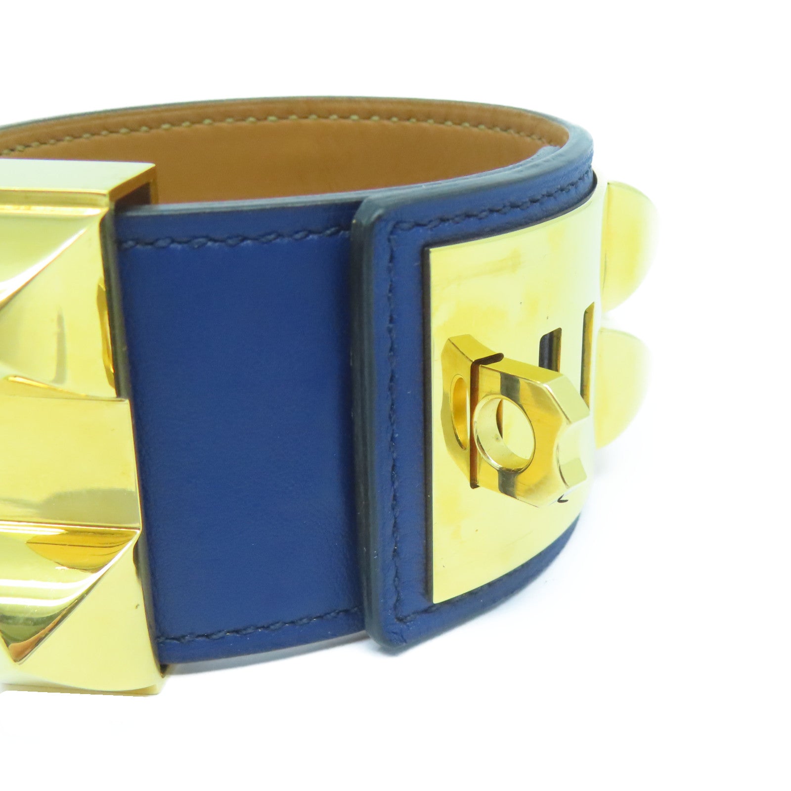 HERMES 【激減優惠】Veau Swift皮革CDC Bangle手鐲金色/深藍色#16cm