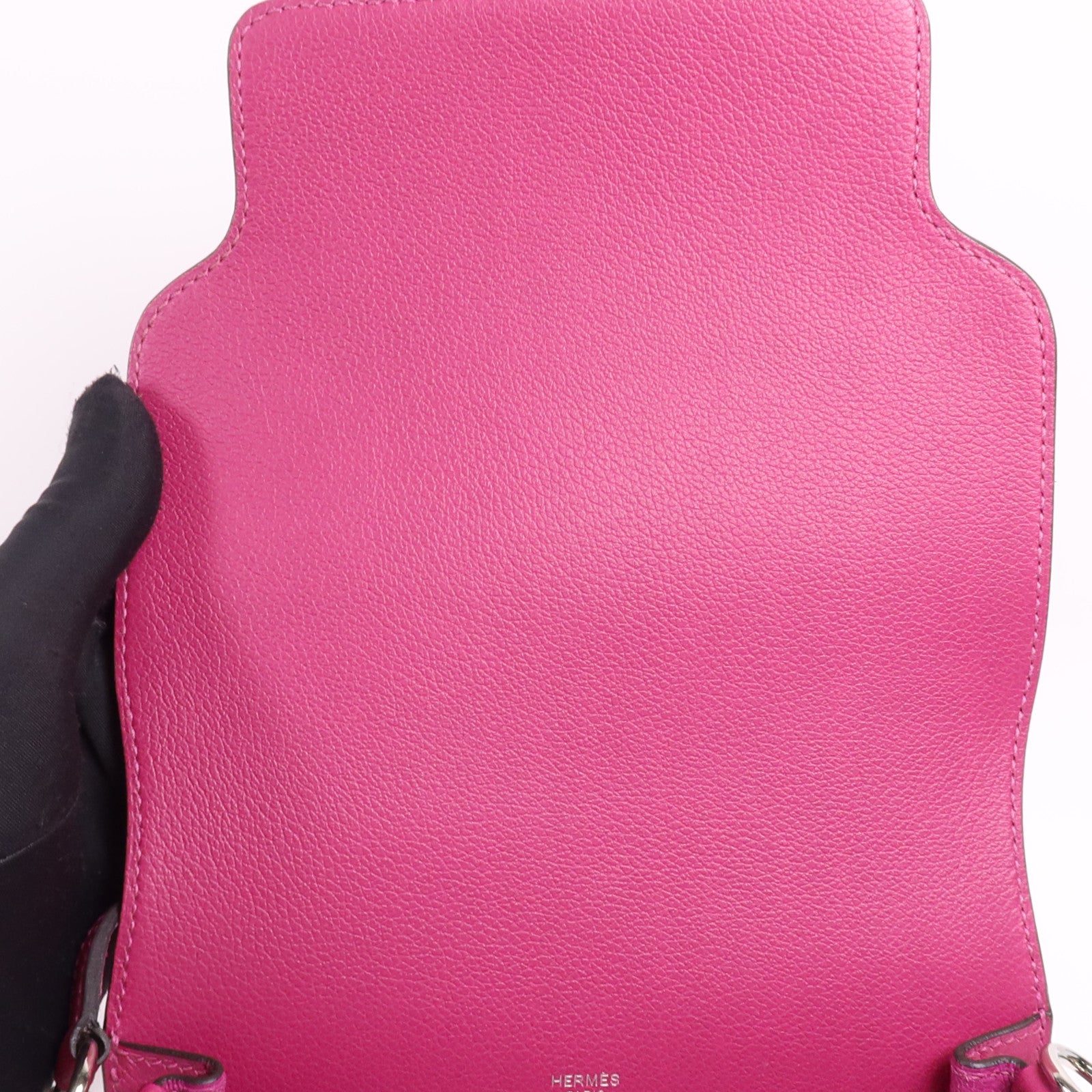 HERMES Evercolor皮革Roulis Mini銀扣肩背袋Rose Purple