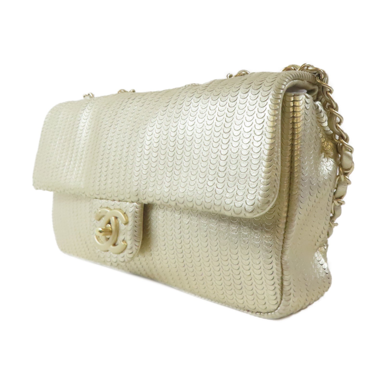 CHANEL 【激減優惠】羊皮皮革Chain Shoulder Bag金扣鏈帶肩背袋金色