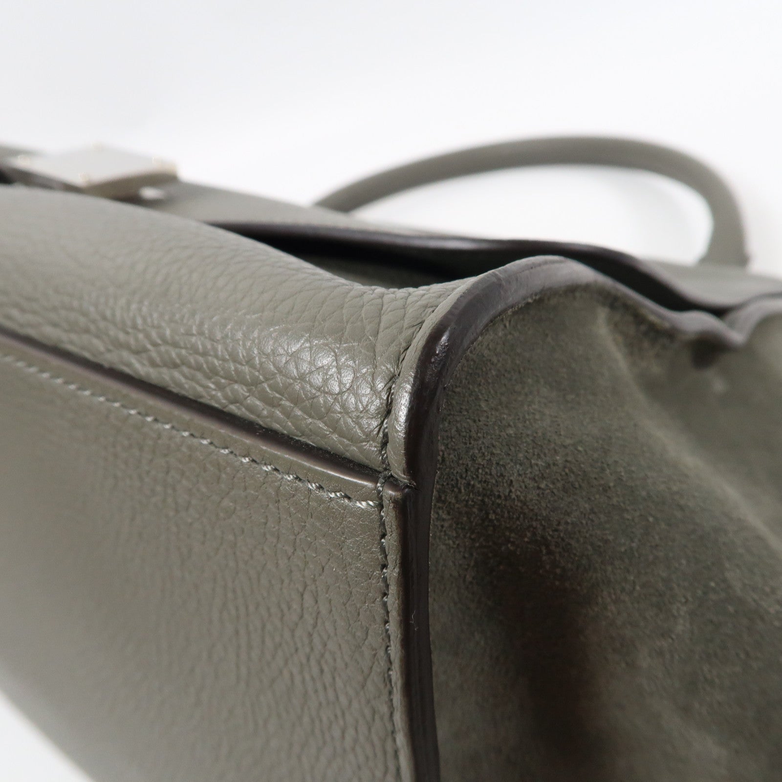 CELINE 牛皮皮革Trapeze銀扣手挽肩背兩用袋灰色