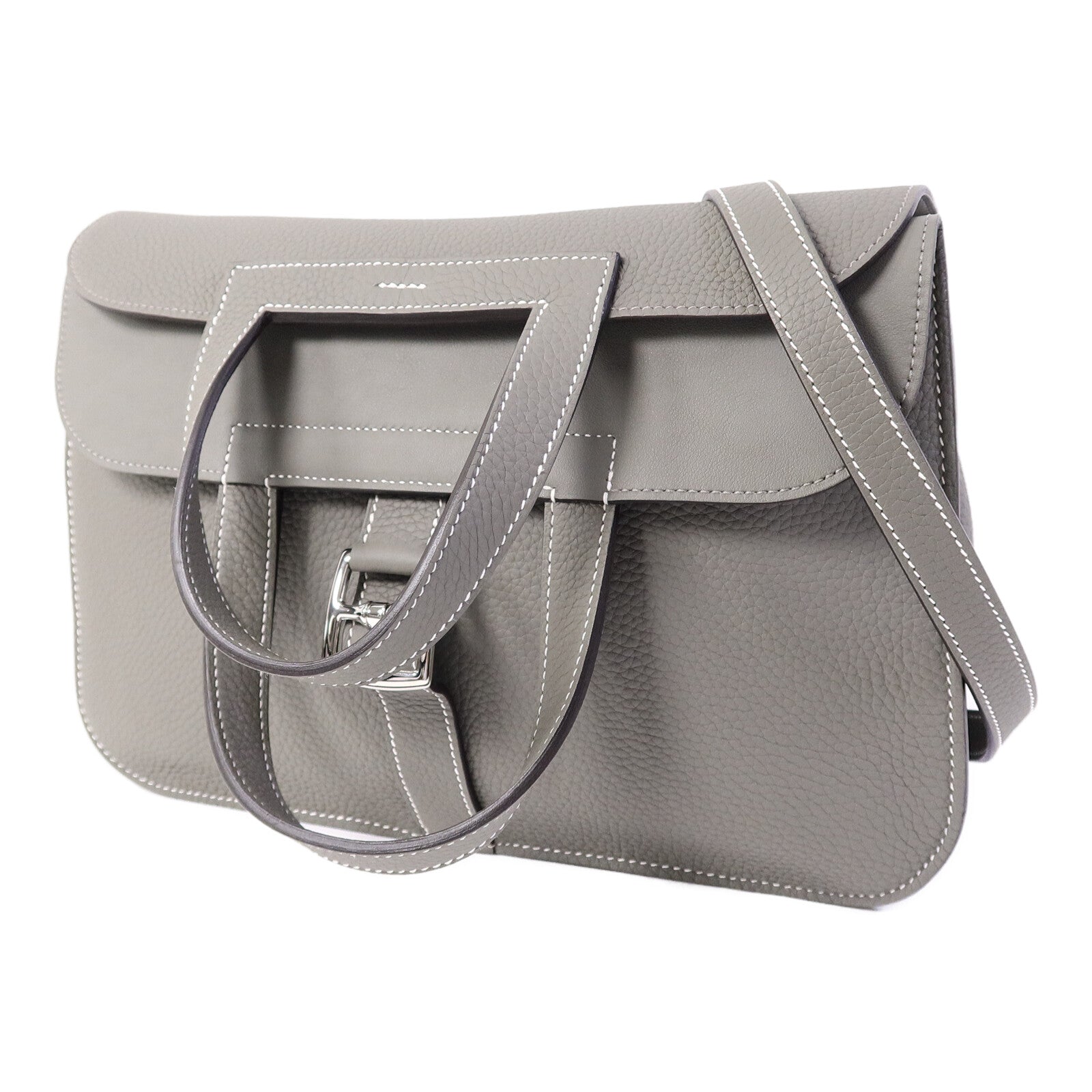 HERMES Clemence皮革Halzan 31手挽肩背兩用袋Gris Meyer