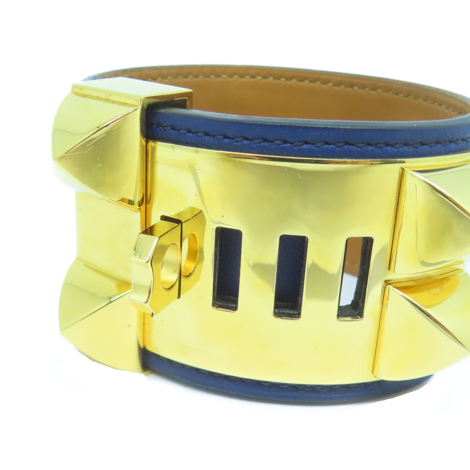HERMES 【激減優惠】Veau Swift皮革CDC Bangle手鐲金色/深藍色#16cm