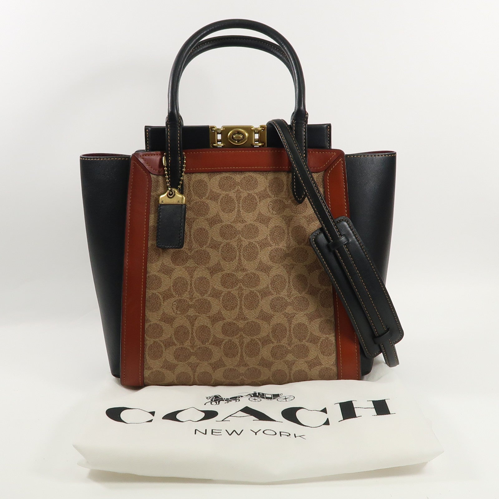 COACH 牛皮皮革2 Way Bag金扣手挽肩背兩用袋