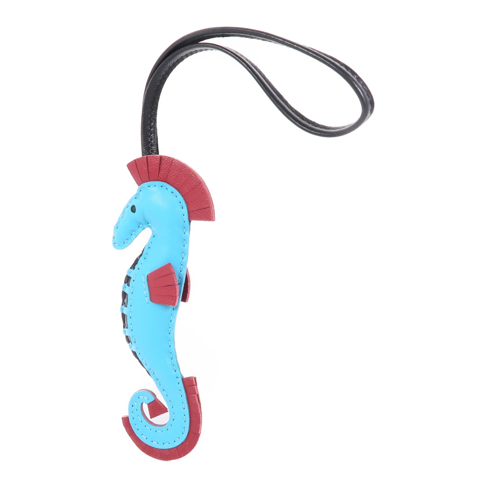 HERMES Seahorse Hanging Charm Swift Leather Light Blue/Red