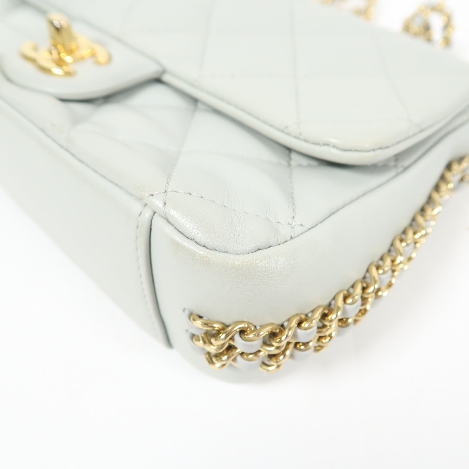 CHANEL 【激減優惠】羊皮皮革Chain Shoulder金扣鏈帶肩背袋淺綠色