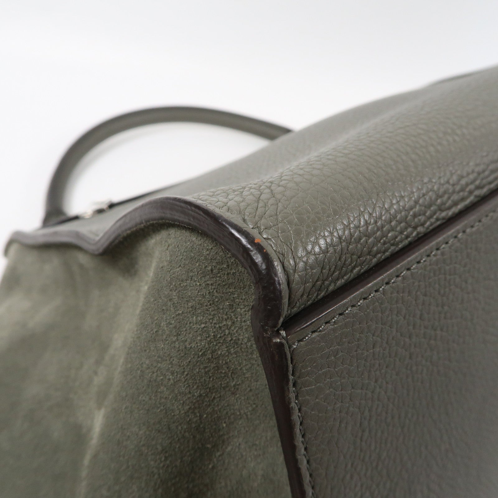 CELINE 牛皮皮革Trapeze銀扣手挽肩背兩用袋灰色