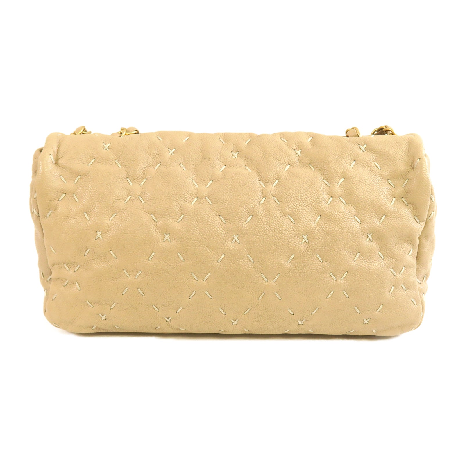 CHANEL 【激減優惠】Caviar皮革Chain Shoulder金扣鏈帶肩背袋米色