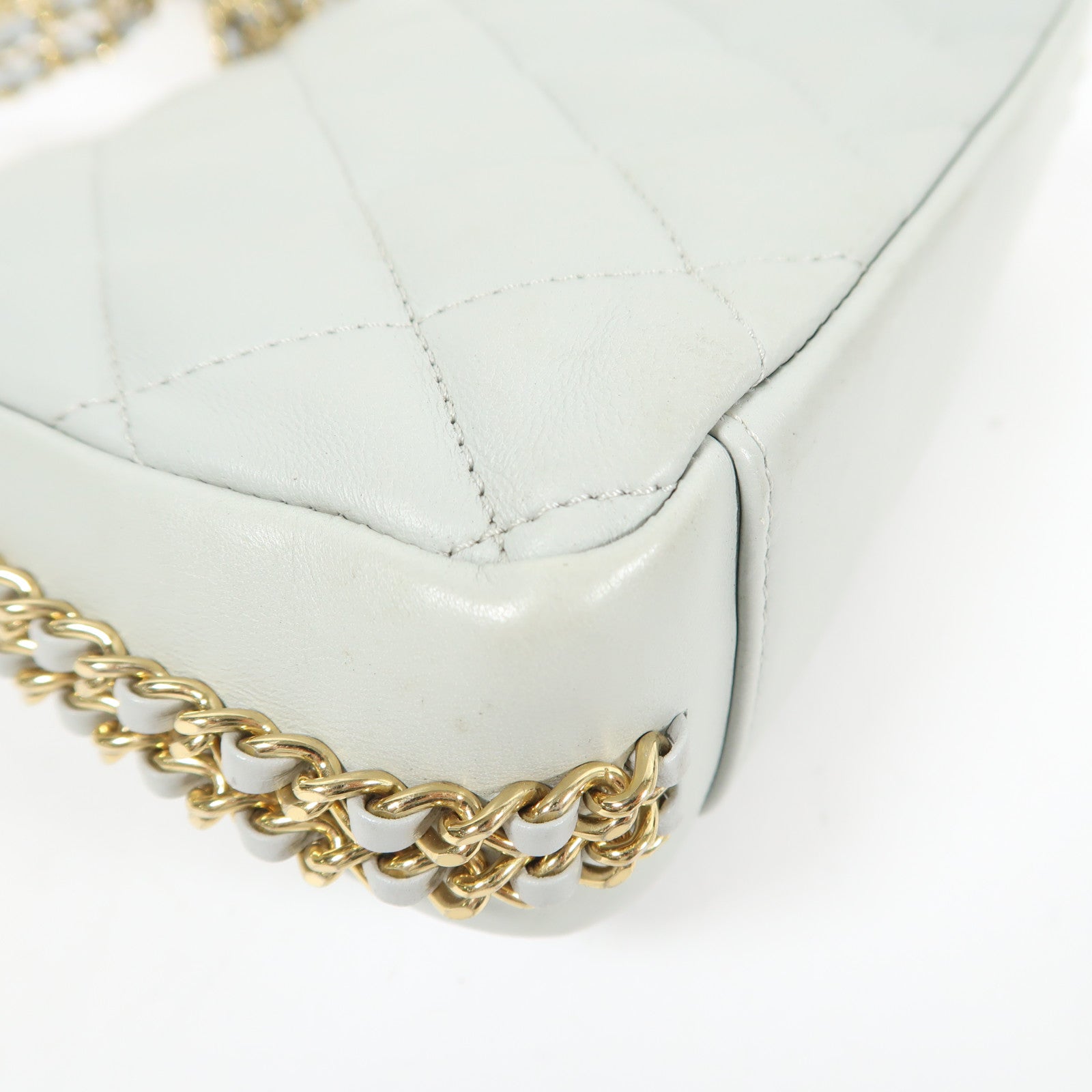 CHANEL 【激減優惠】羊皮皮革Chain Shoulder金扣鏈帶肩背袋淺綠色