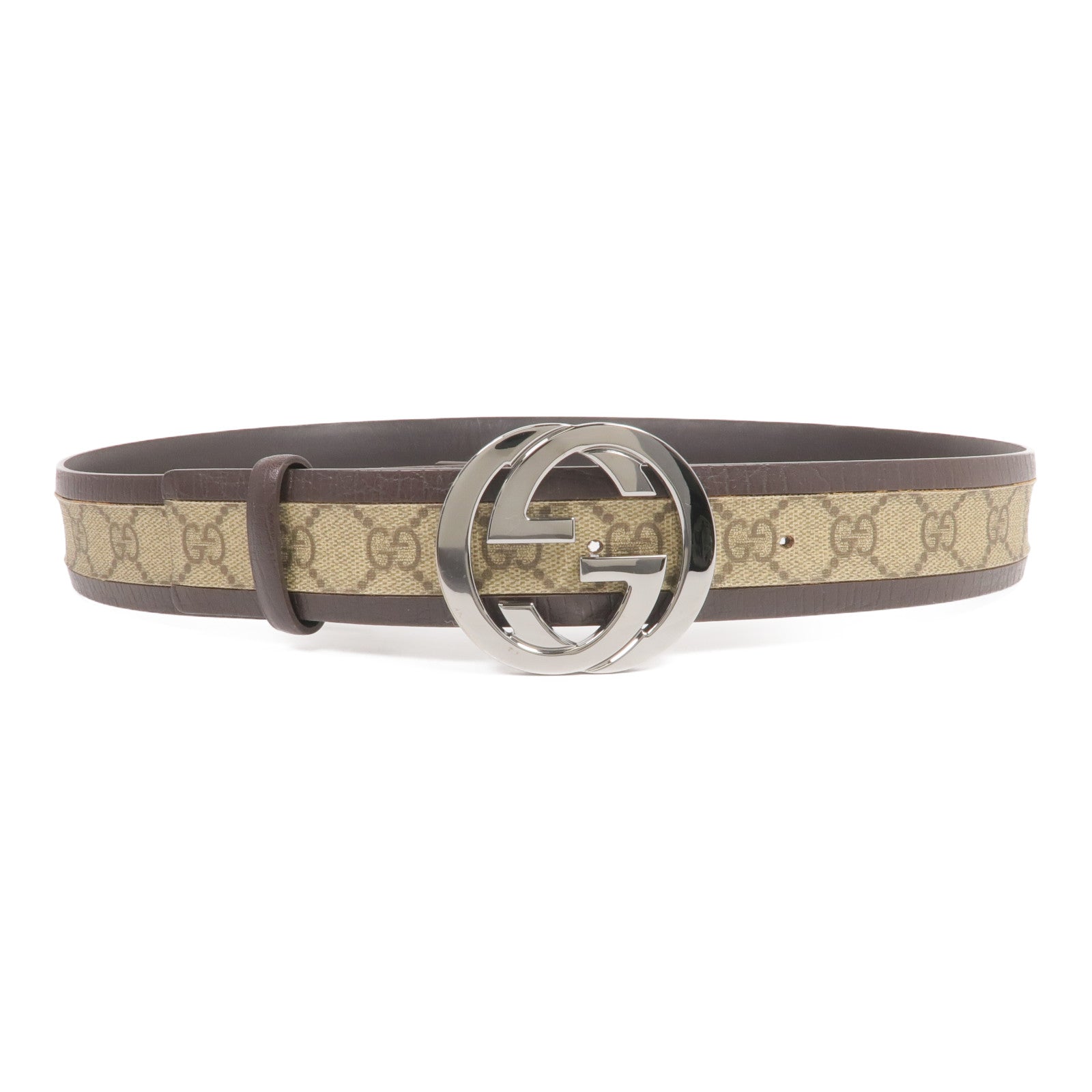 GUCCI 塗層帆布Belt 90cm銀扣皮帶