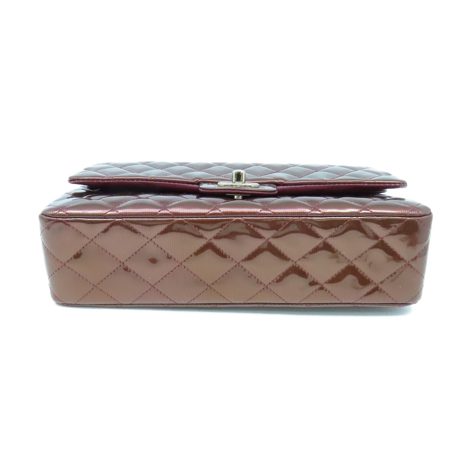 CHANEL **【清倉大減價】菱格漆皮皮革Classic Chain Shoulder Bag銀扣鏈帶肩背袋啡色