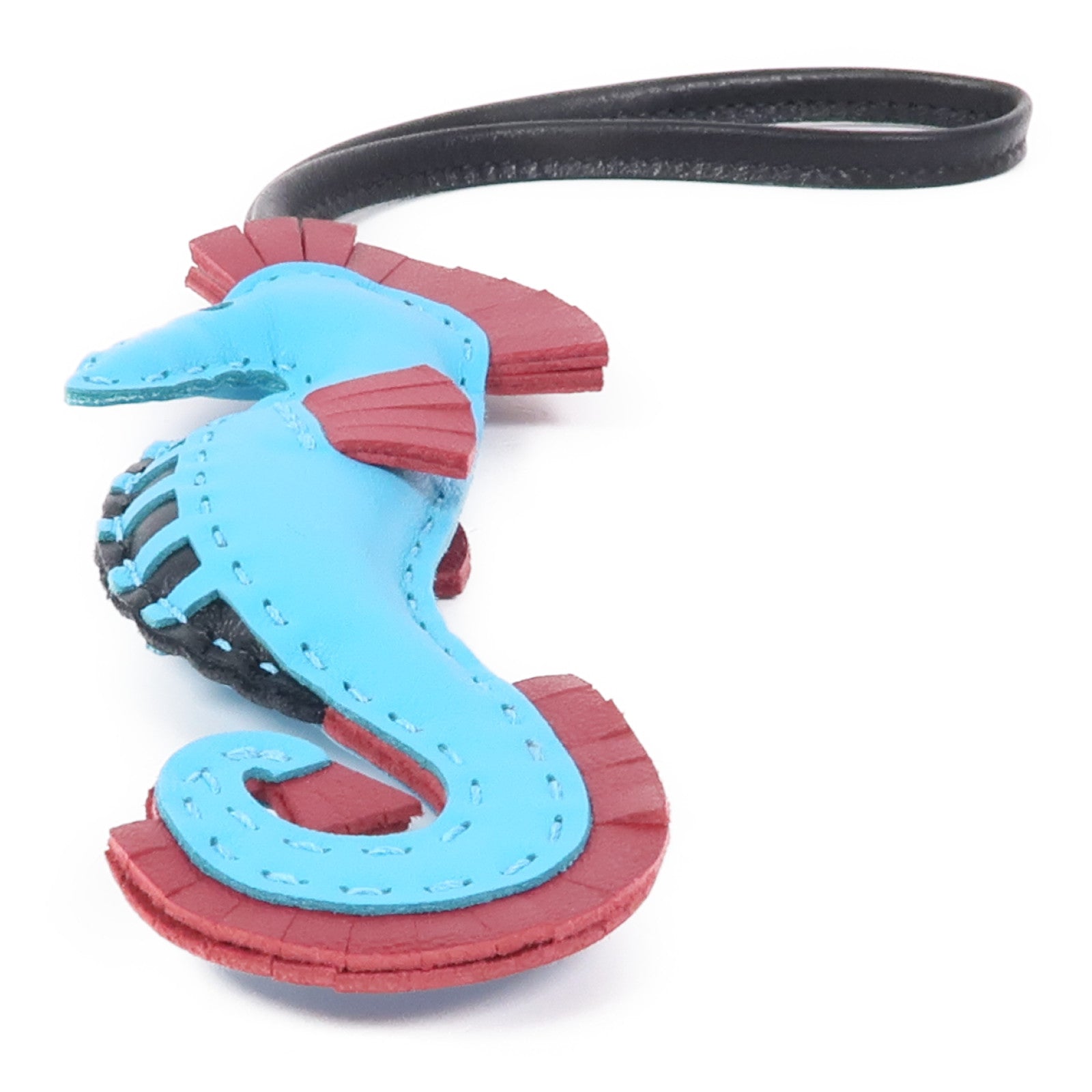 HERMES Seahorse Hanging Charm Swift Leather Light Blue/Red