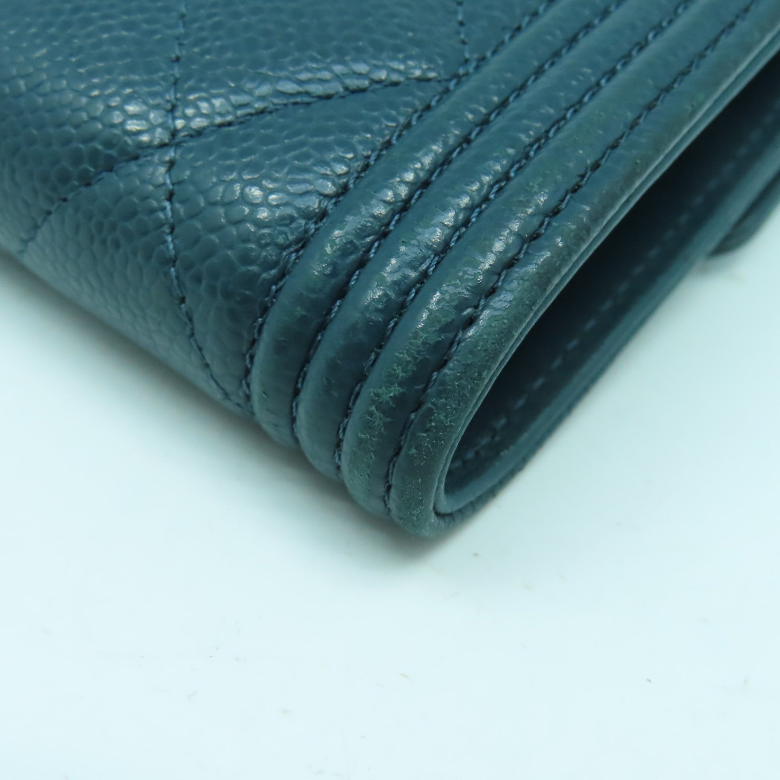 CHANEL 菱格Caviar皮革Chanel Boy Wallet金扣錢包綠色