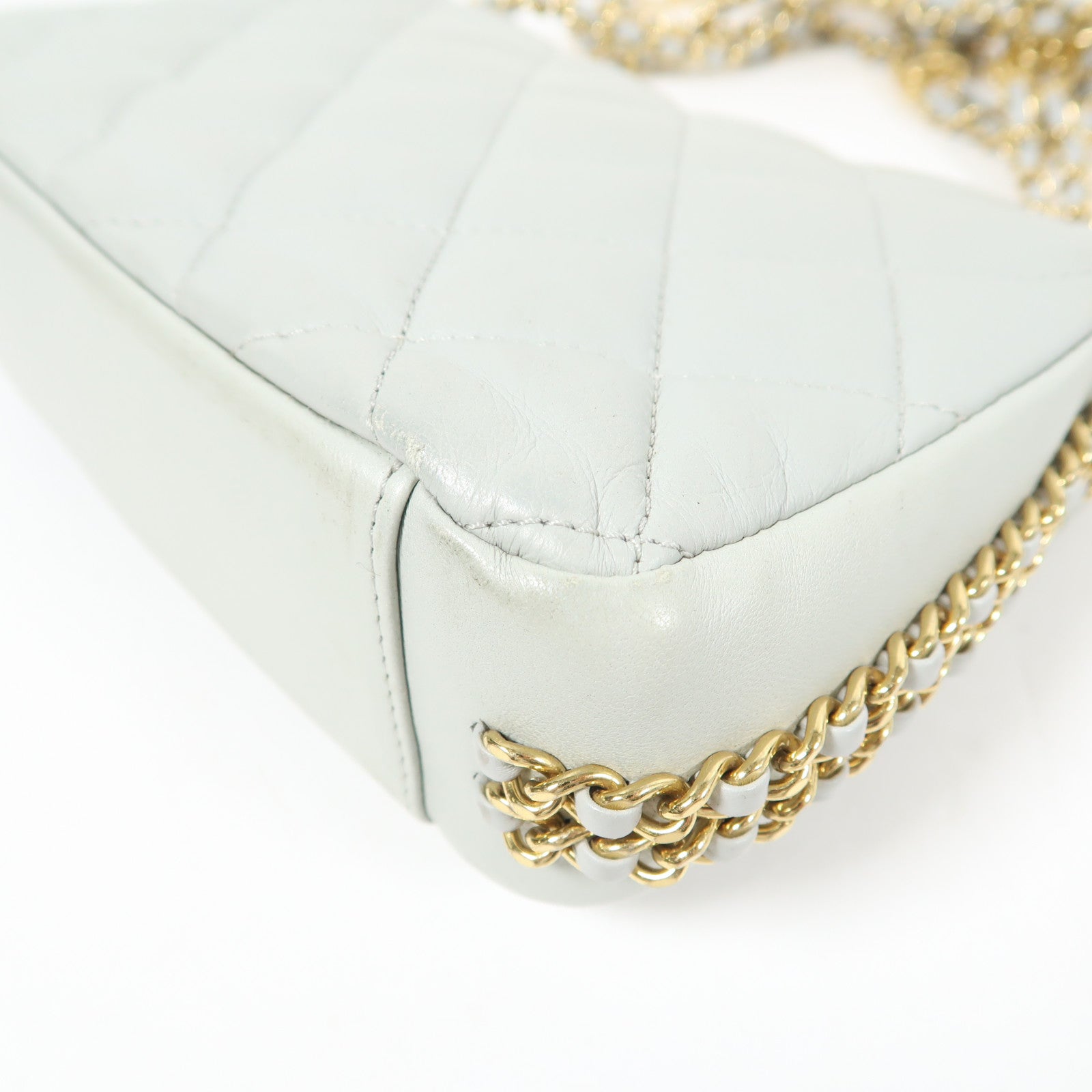 CHANEL 【激減優惠】羊皮皮革Chain Shoulder金扣鏈帶肩背袋淺綠色