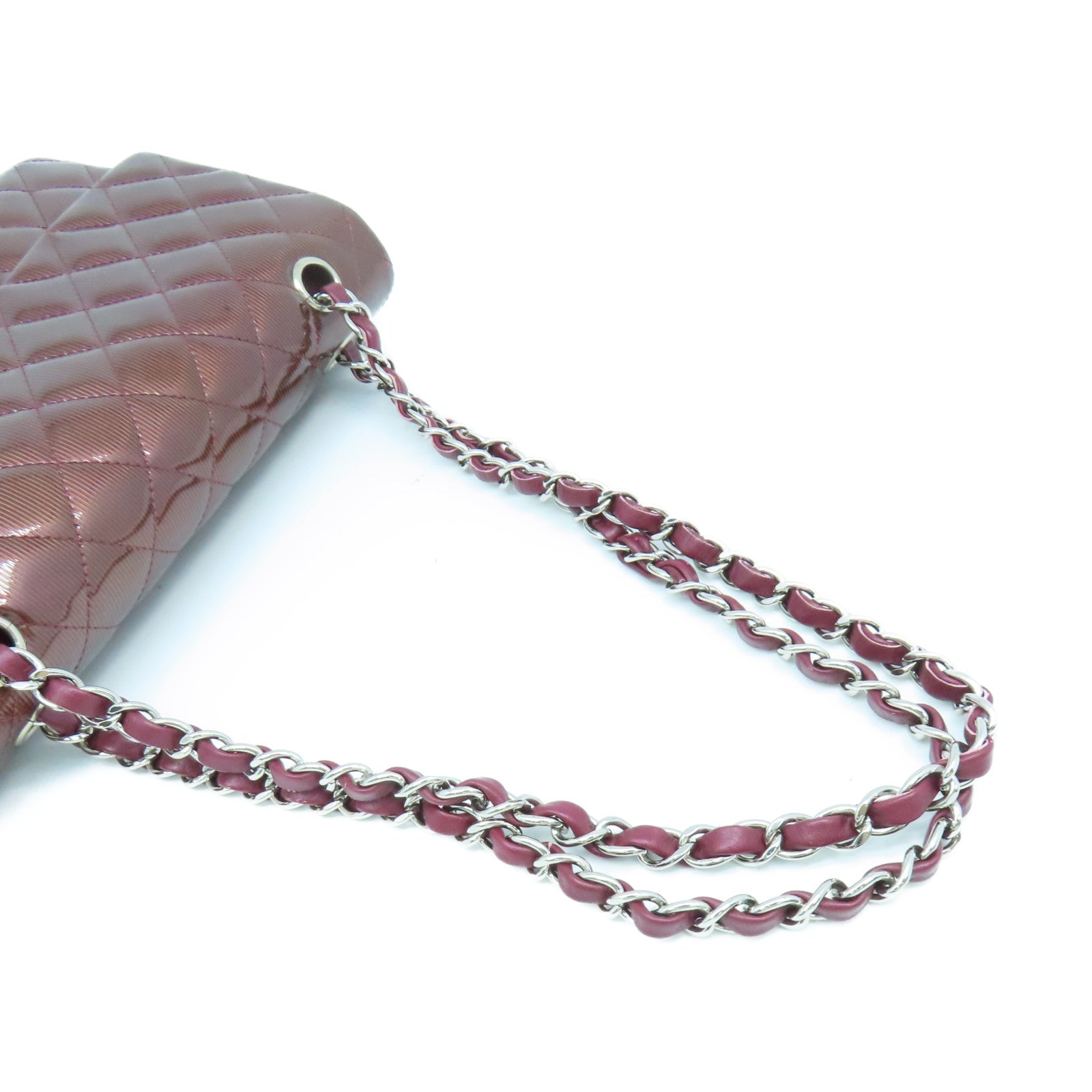 CHANEL **【清倉大減價】菱格漆皮皮革Classic Chain Shoulder Bag銀扣鏈帶肩背袋啡色