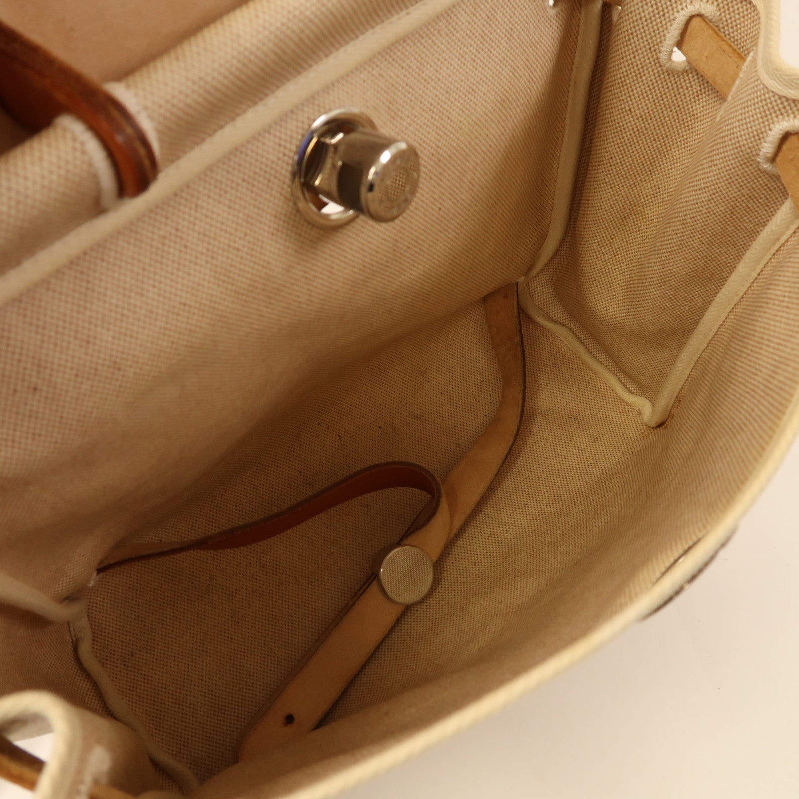 HERMES 帆布Vintage Herbag Backpack銀扣背包啡色/米色