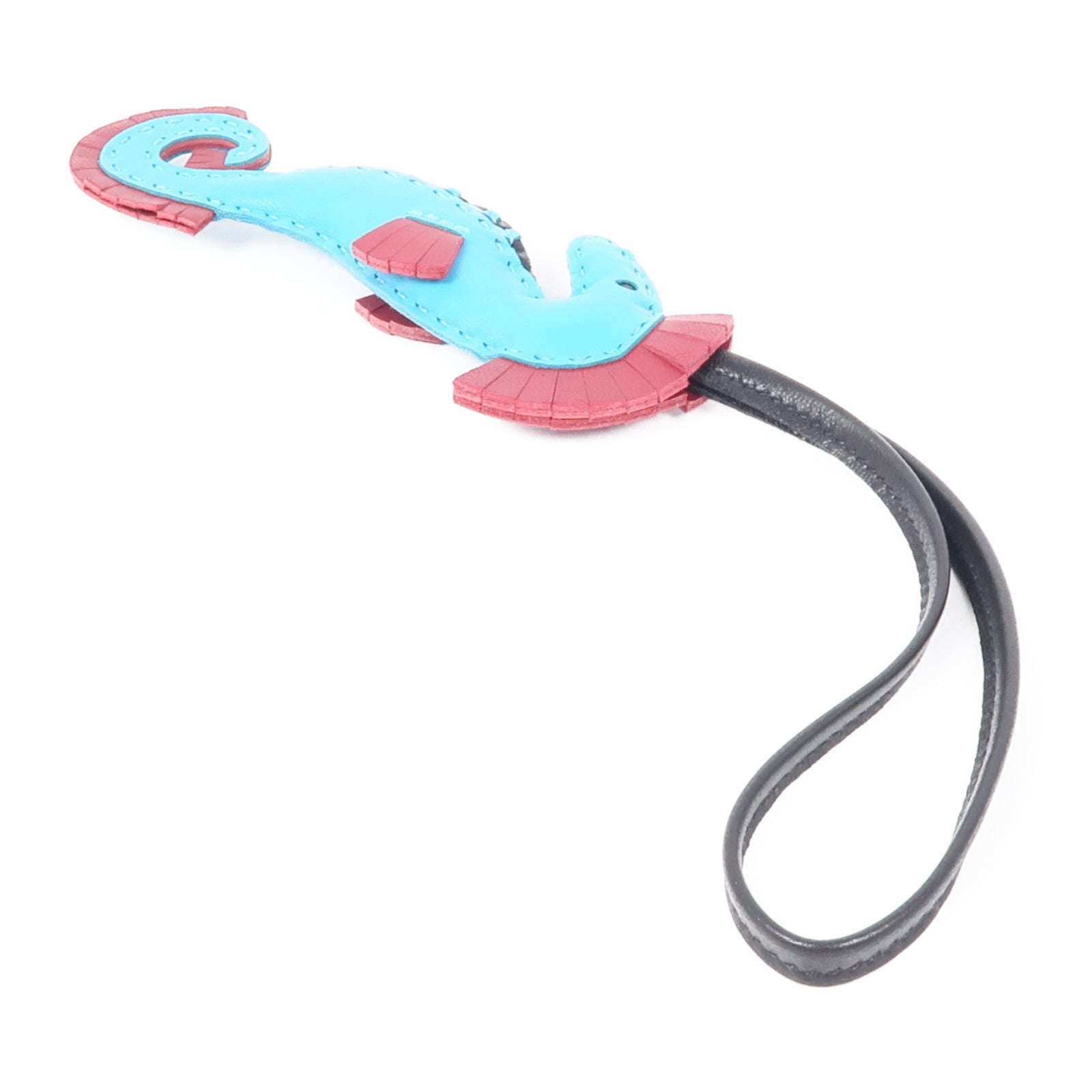 HERMES Seahorse Hanging Charm Swift Leather Light Blue/Red