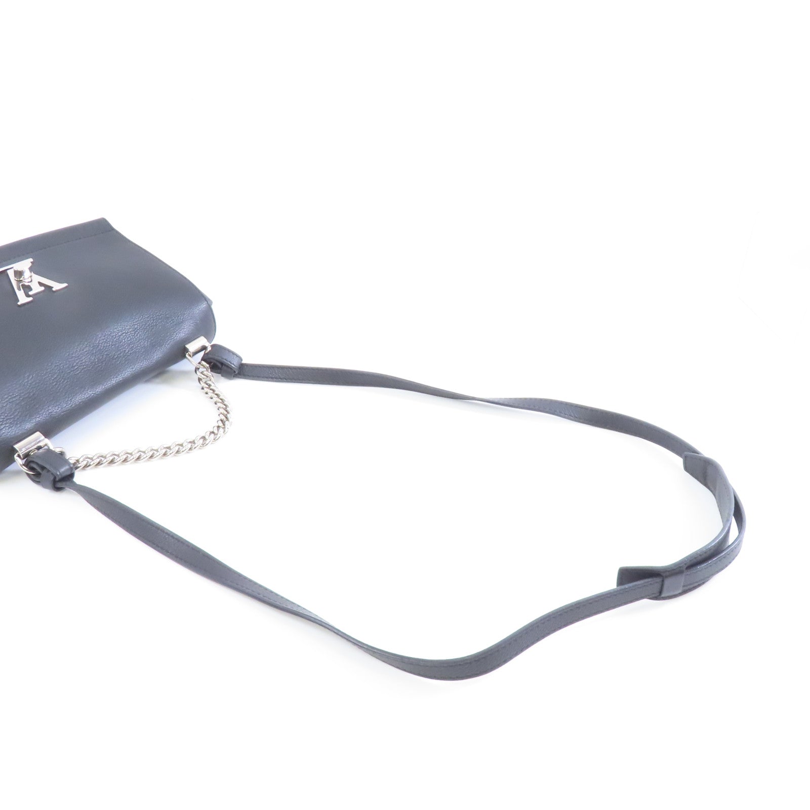 LOUIS VUITTON 牛皮皮革Lockme II Chain Bag銀扣手挽肩背兩用袋黑色