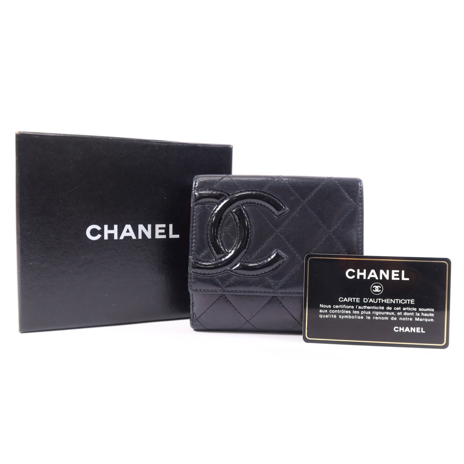 CHANEL 羊皮/漆皮皮革Cambon Wallet銀扣錢包