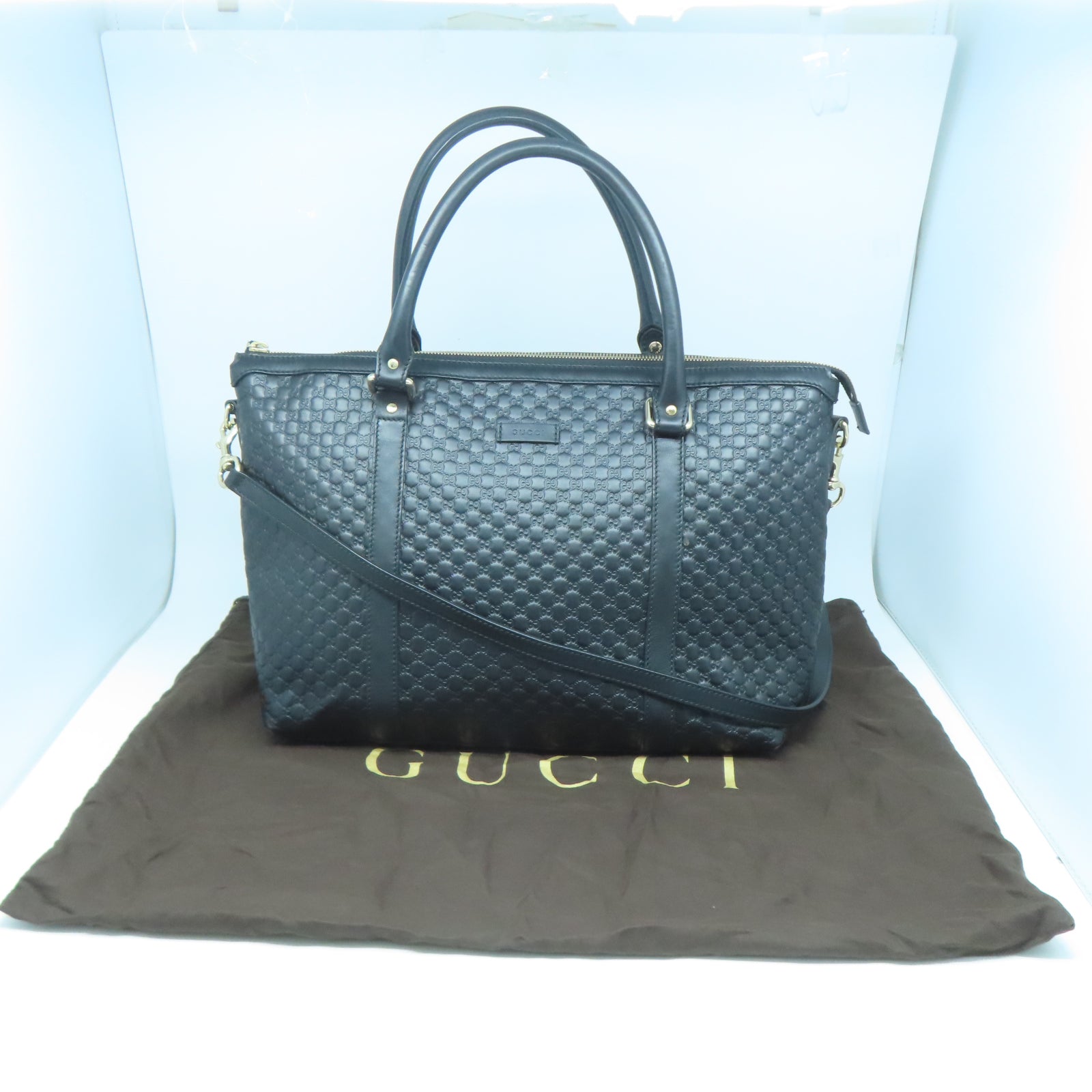 GUCCI 【激減優惠】牛皮皮革Tote Bag銀扣手挽肩背兩用袋黑色