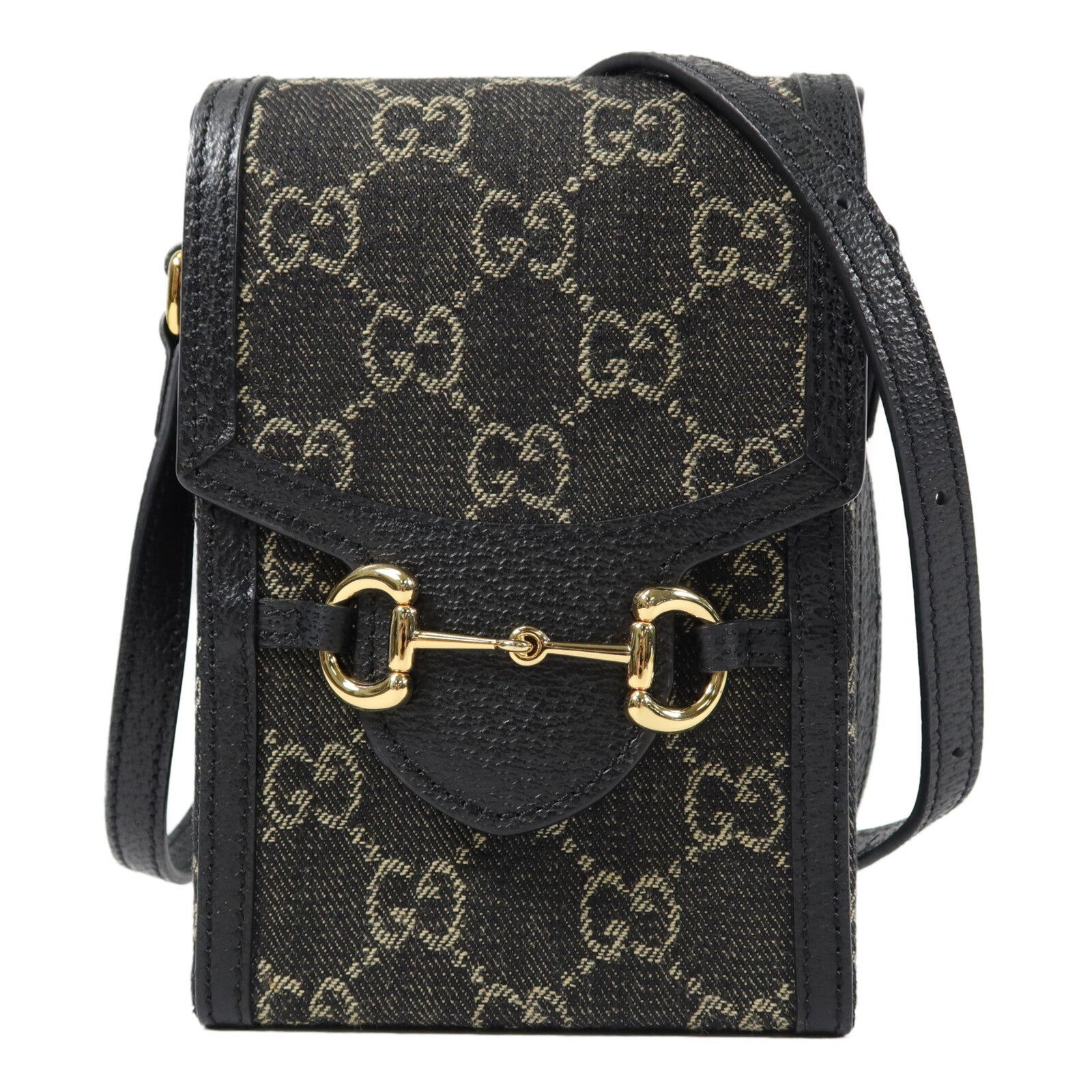 GUCCI 帆布/牛皮皮革Horsebit 1955肩背袋