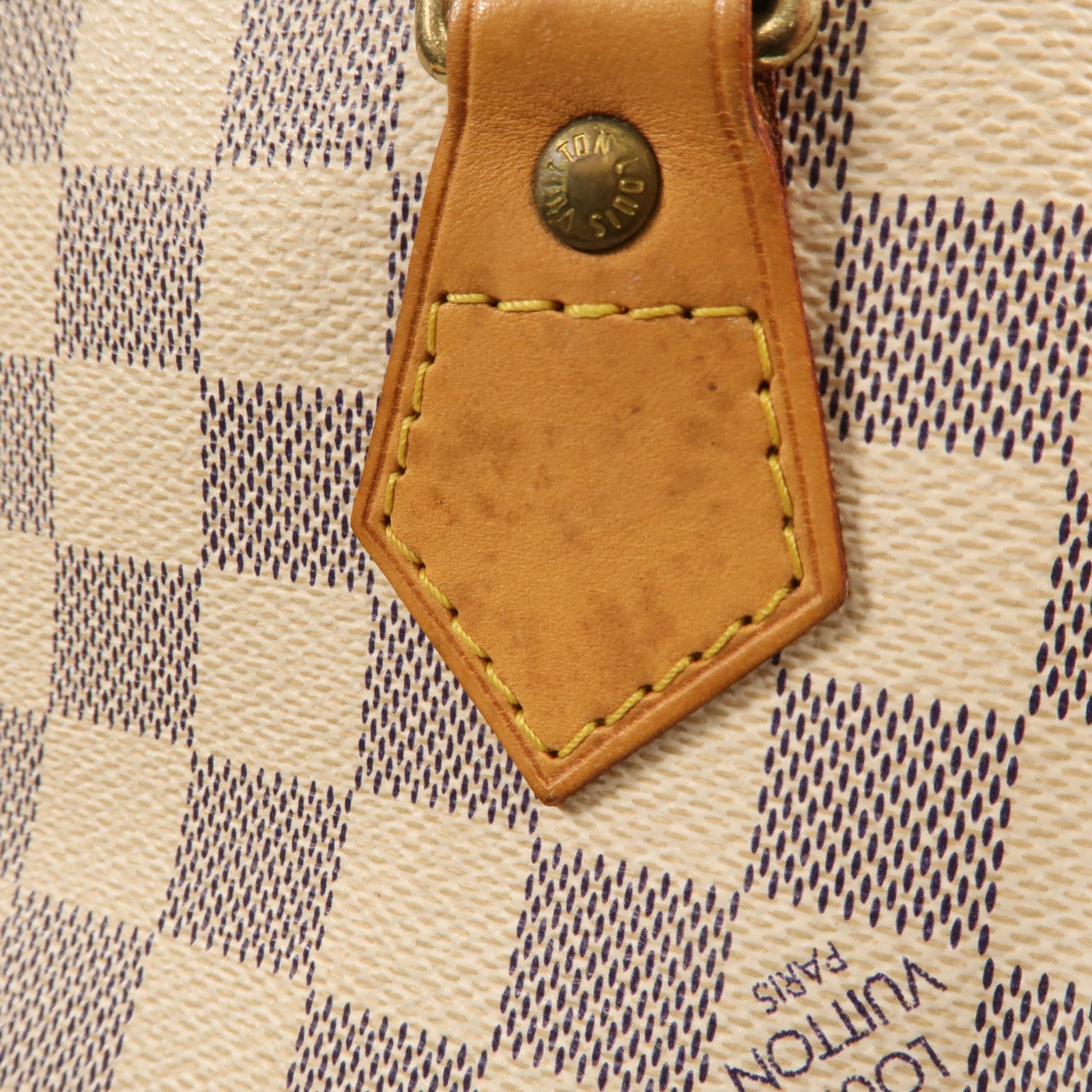 LOUIS VUITTON Damier Azur Speedy 30金扣手挽袋白色