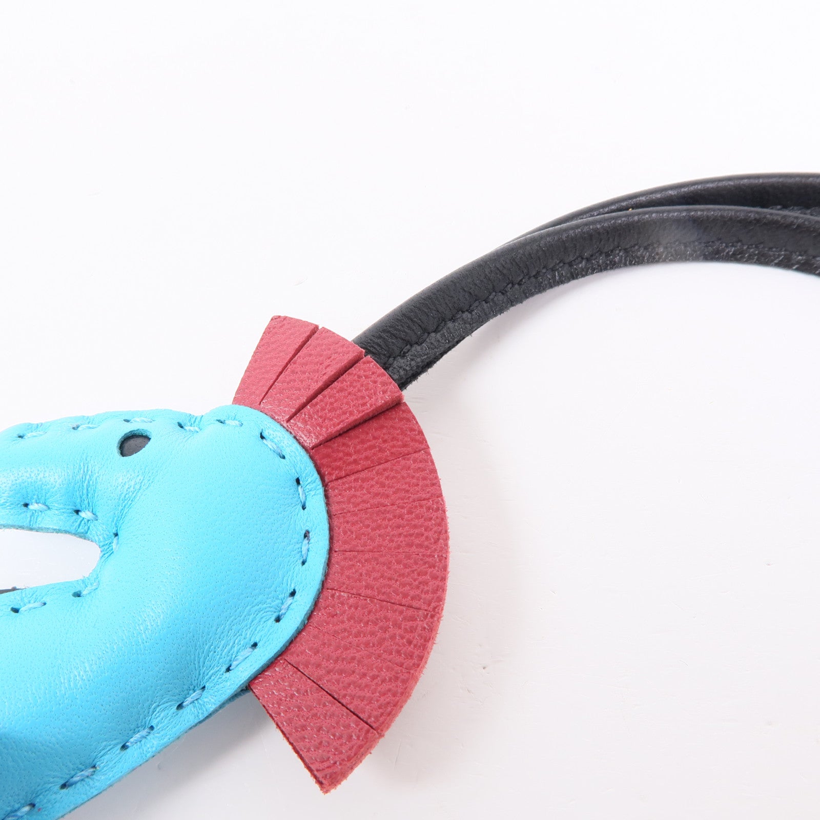 HERMES Seahorse Hanging Charm Swift Leather Light Blue/Red