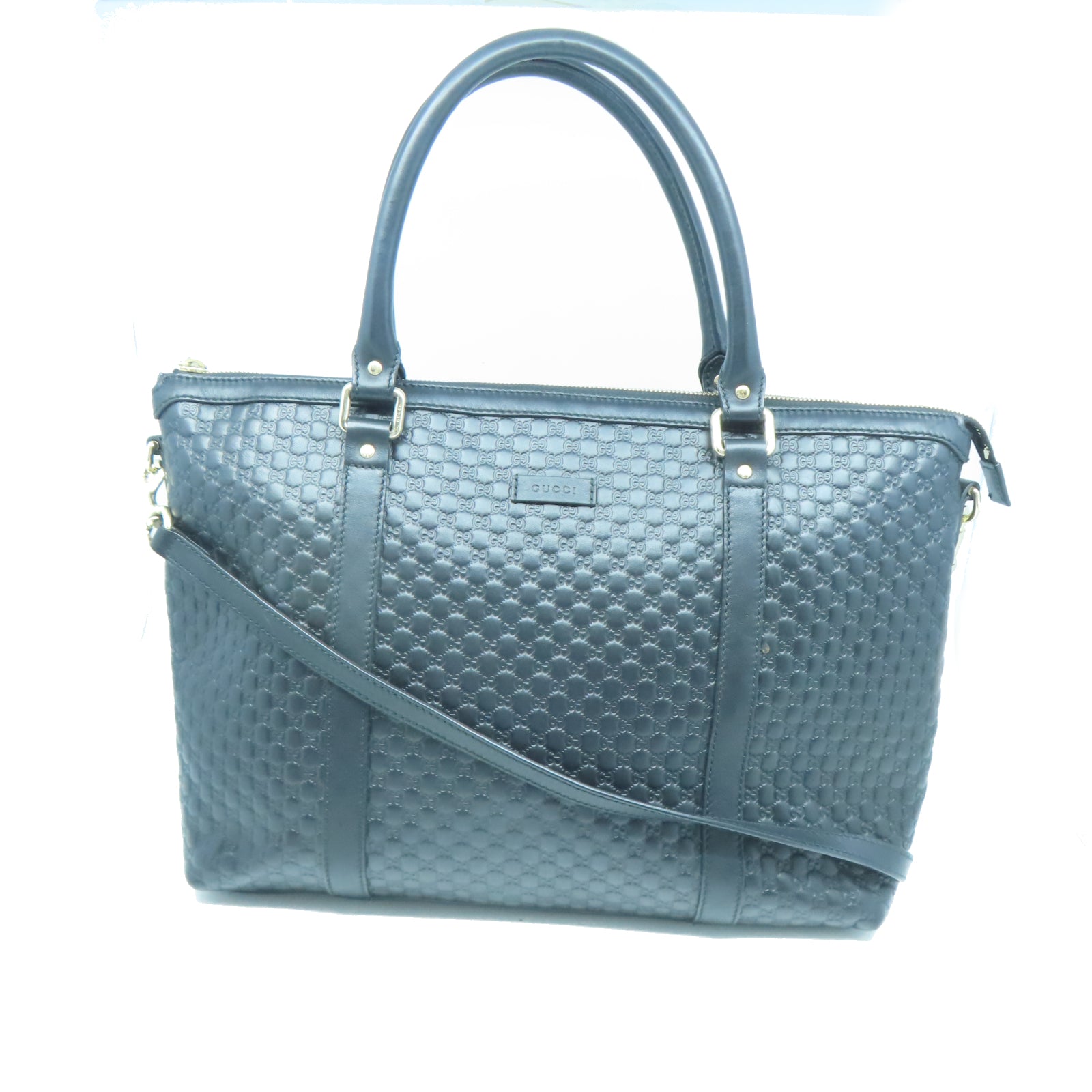 GUCCI 【激減優惠】牛皮皮革Tote Bag銀扣手挽肩背兩用袋黑色