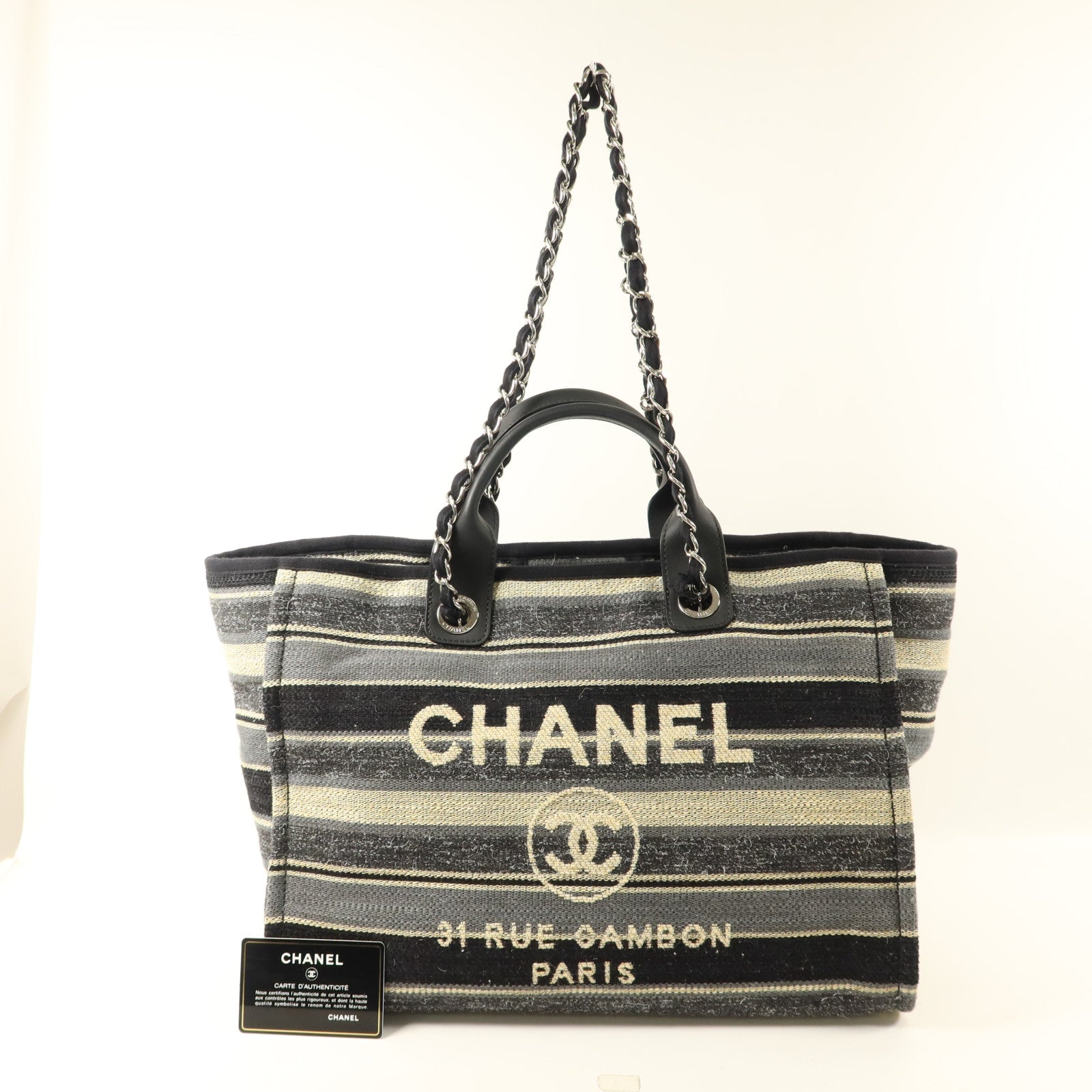 CHANEL 帆布Deauville銀扣手挽肩背兩用袋