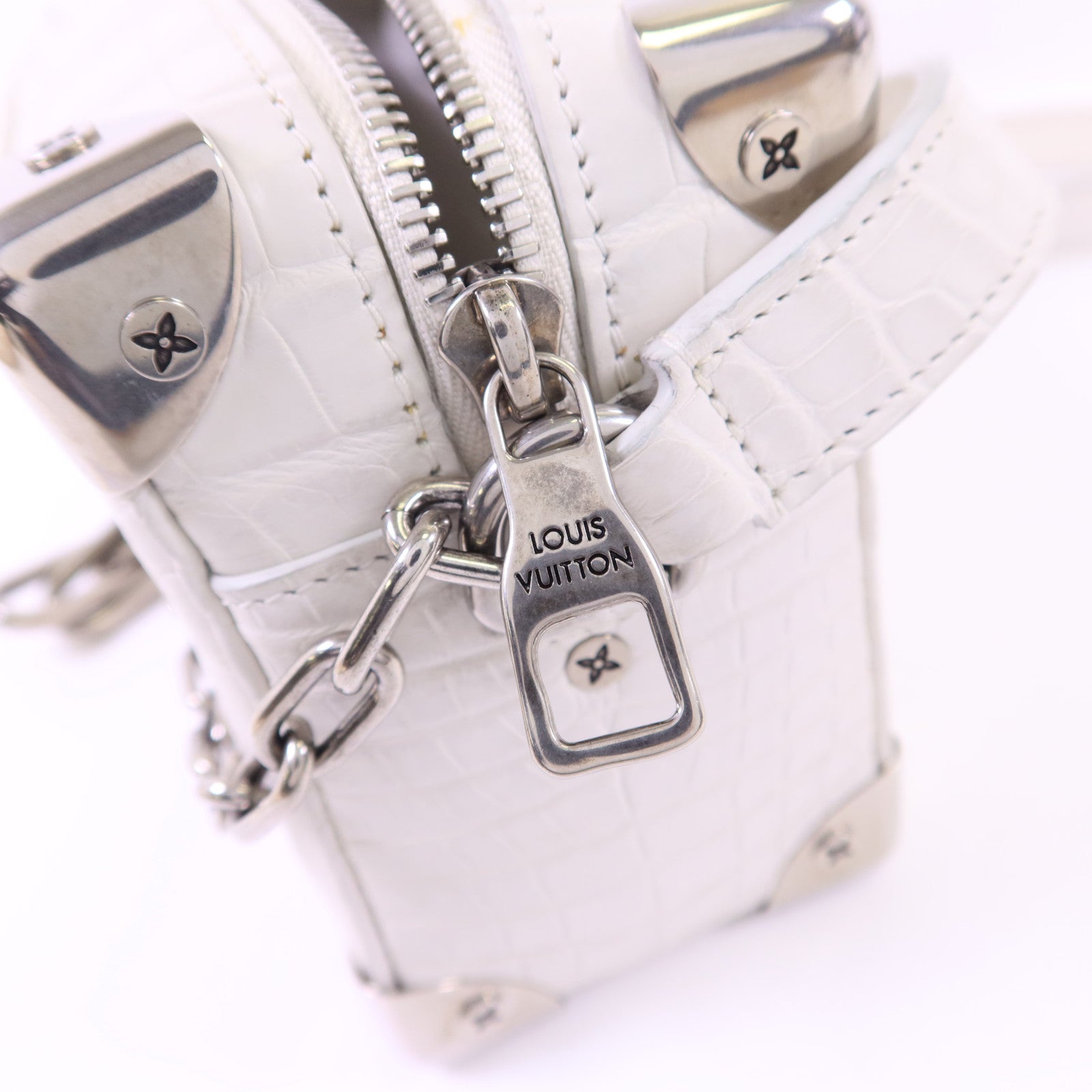 LOUIS VUITTON 【激減優惠】鱷魚皮革/金屬Mini Soft Trunk銀扣鏈帶肩背袋