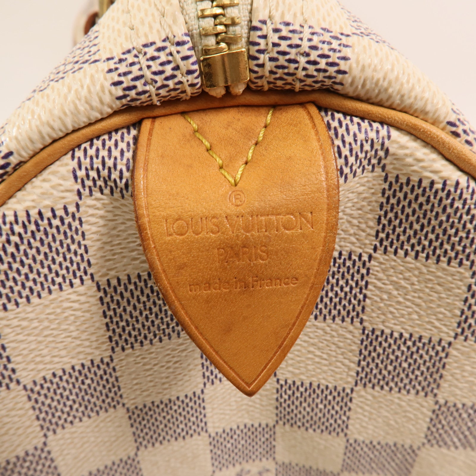 LOUIS VUITTON Damier Azur Speedy 30金扣手挽袋白色