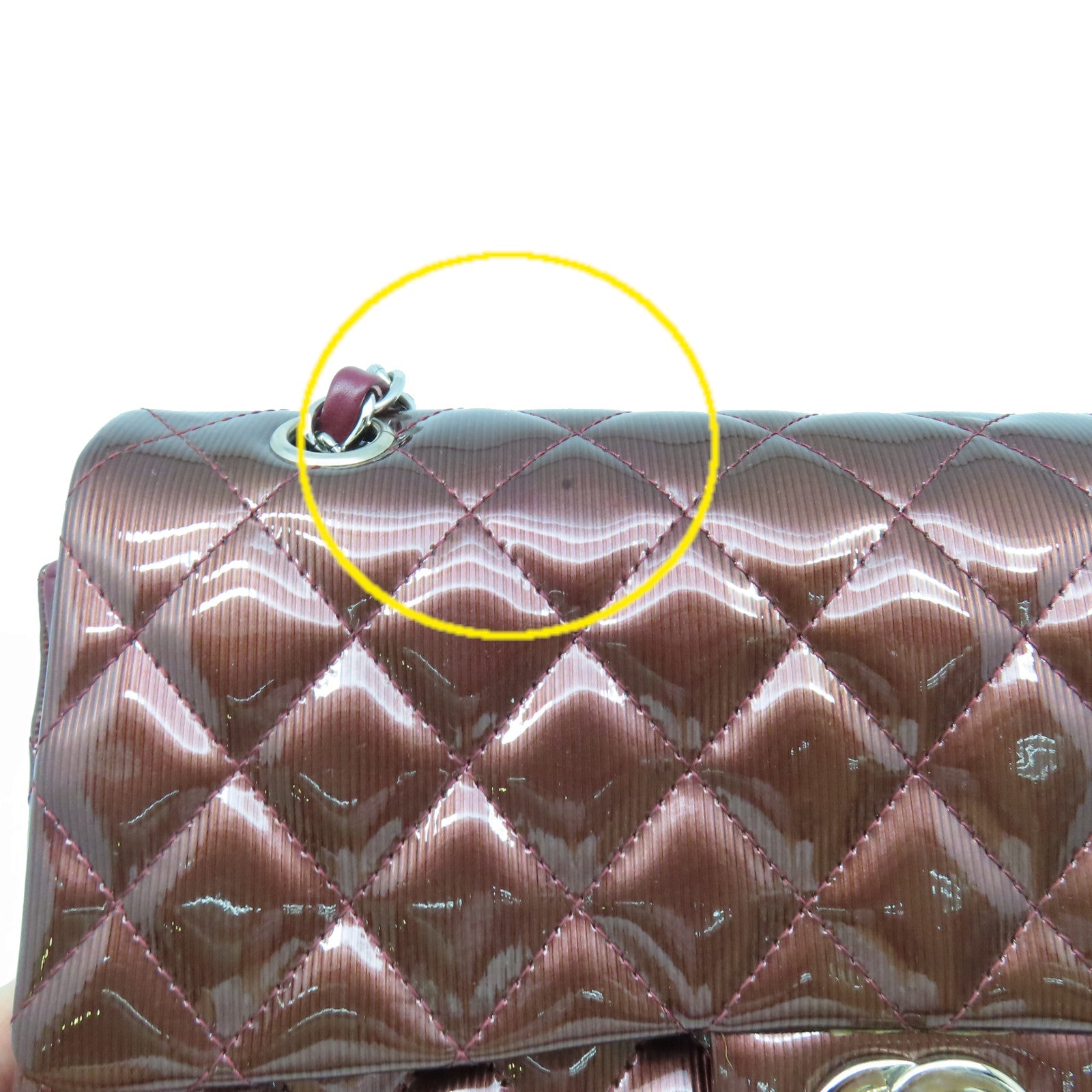 CHANEL **【清倉大減價】菱格漆皮皮革Classic Chain Shoulder Bag銀扣鏈帶肩背袋啡色