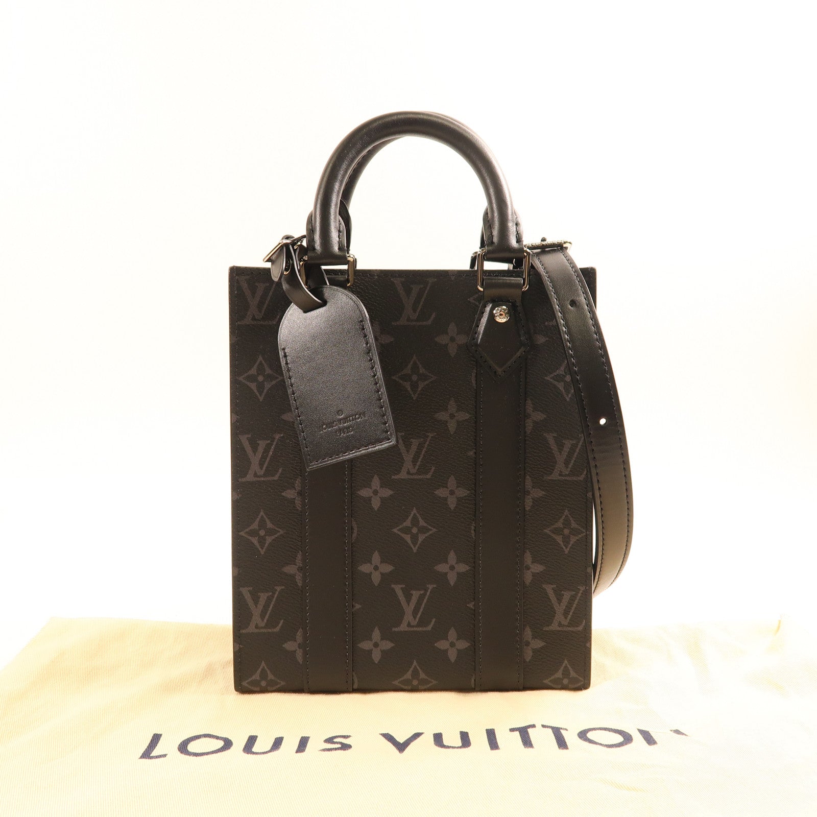 LOUIS VUITTON Monogram Eclipse Sac Plat Mini銀扣手挽肩背兩用袋