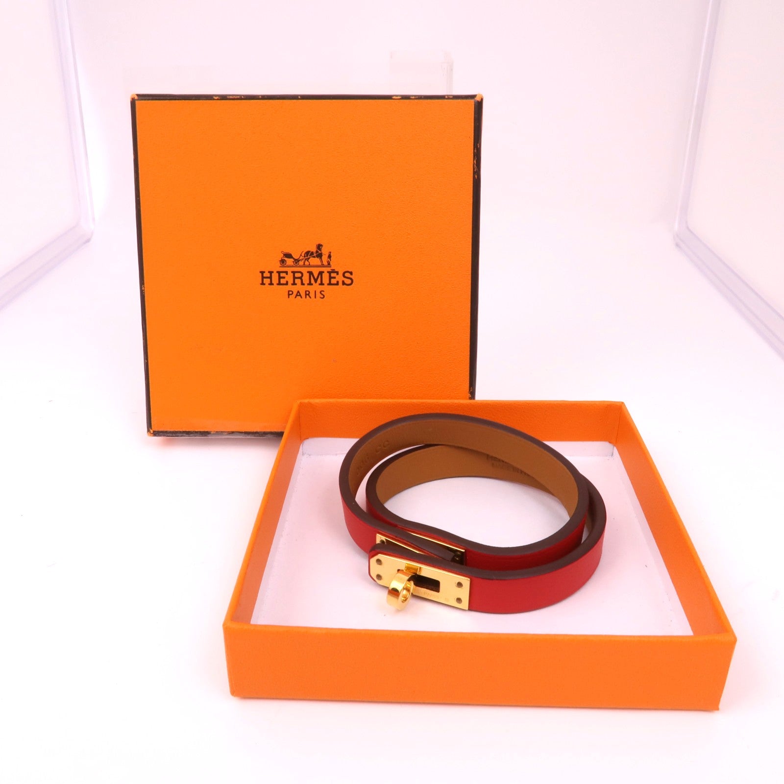 HERMES 【激減優惠】Swift皮革Kelly Double Tour Bracelet金扣手鐲