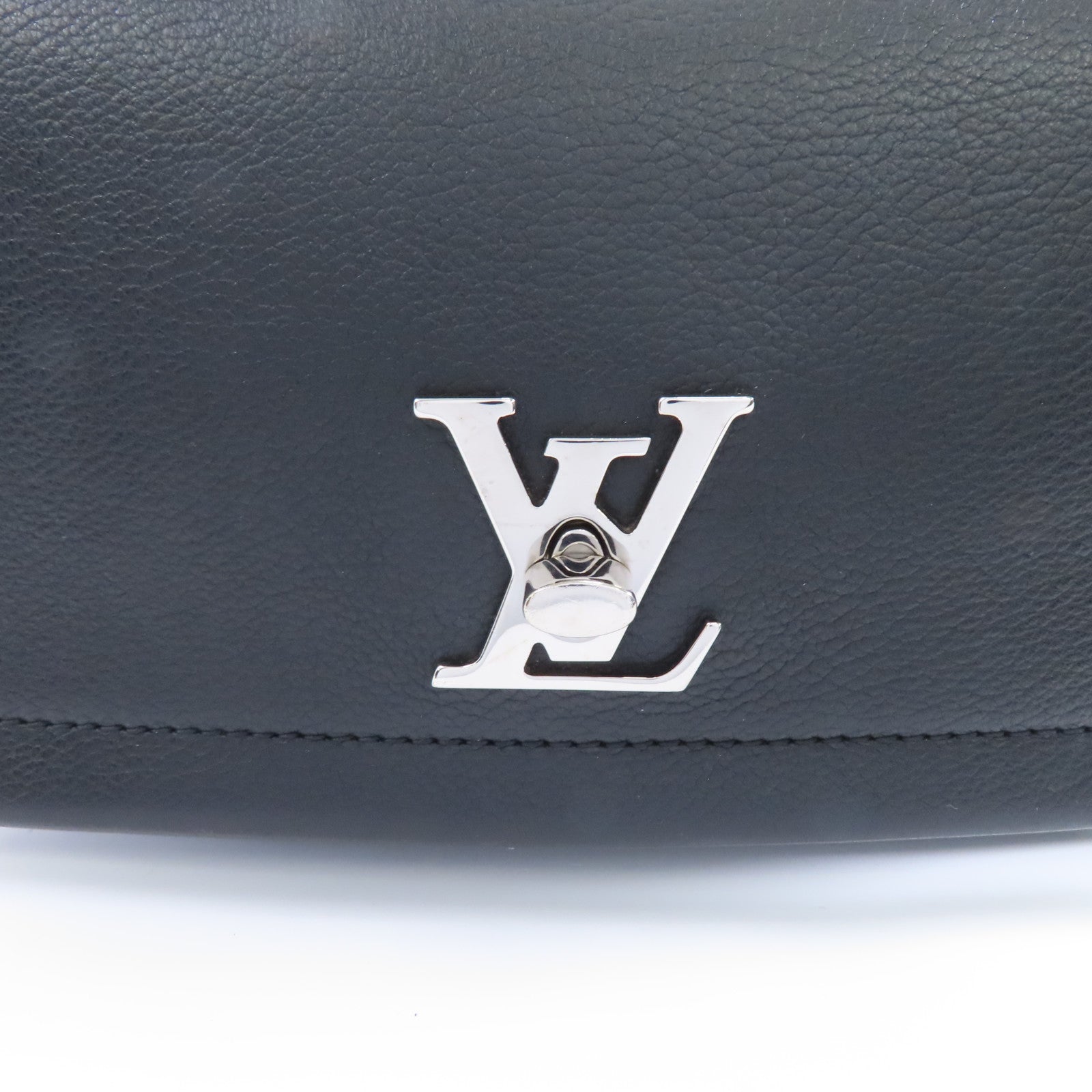 LOUIS VUITTON 牛皮皮革Lockme II Chain Bag銀扣手挽肩背兩用袋黑色
