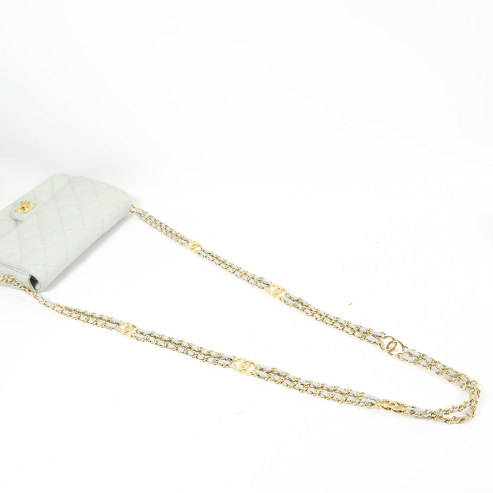 CHANEL 【激減優惠】羊皮皮革Chain Shoulder金扣鏈帶肩背袋淺綠色