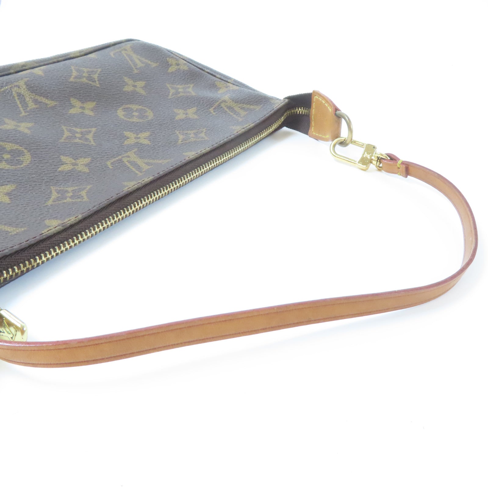 LOUIS VUITTON Monogram Pochette Accessoires金扣手挽袋啡色