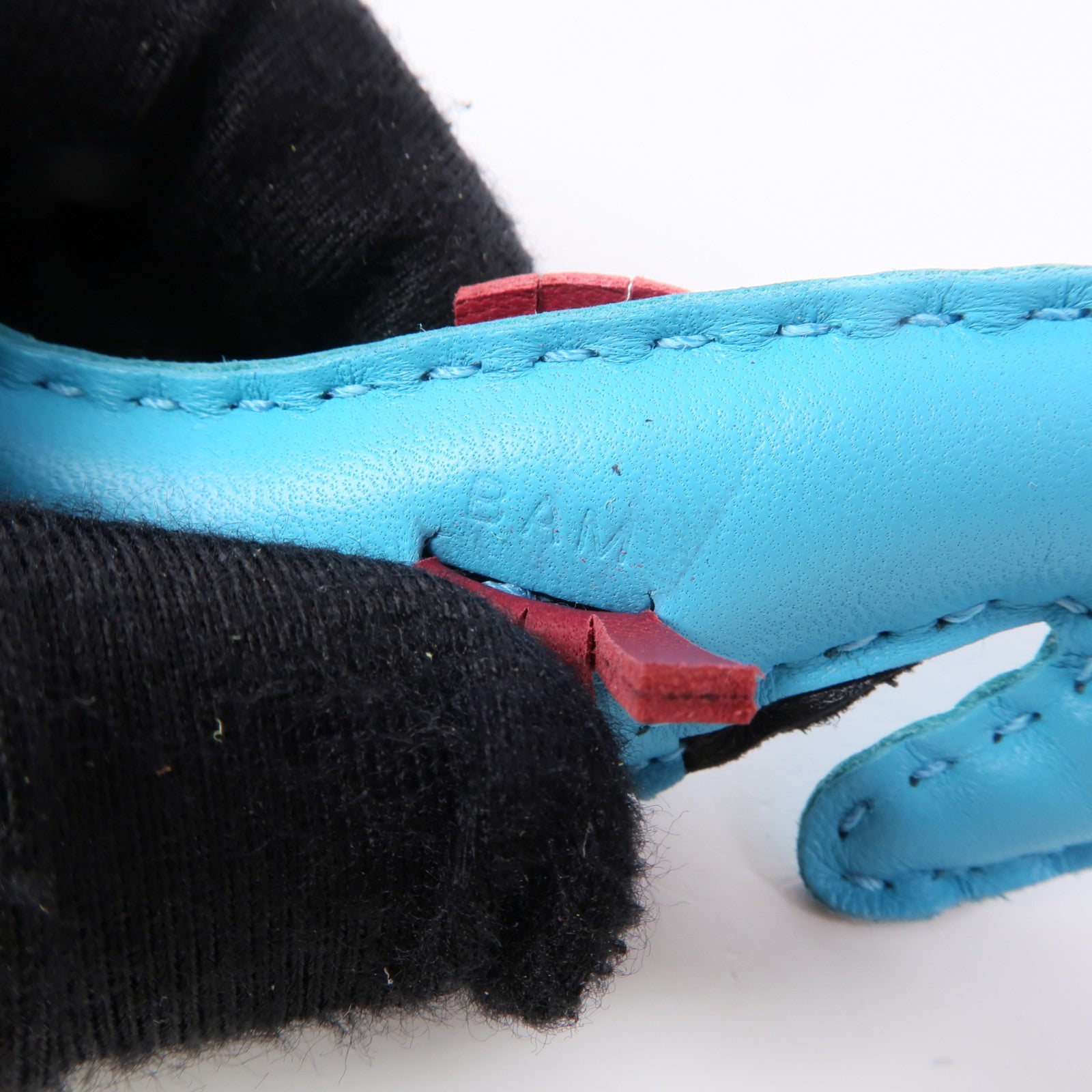 HERMES Seahorse Hanging Charm Swift Leather Light Blue/Red